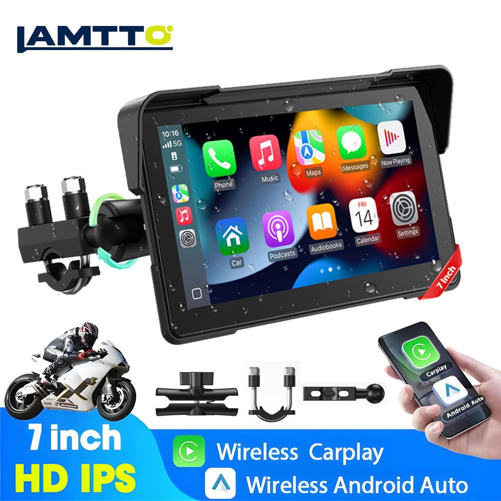 GPS Portable Motorcycle Navigator Wireless CarPlay Waterproof 7″IPS Touch Screen