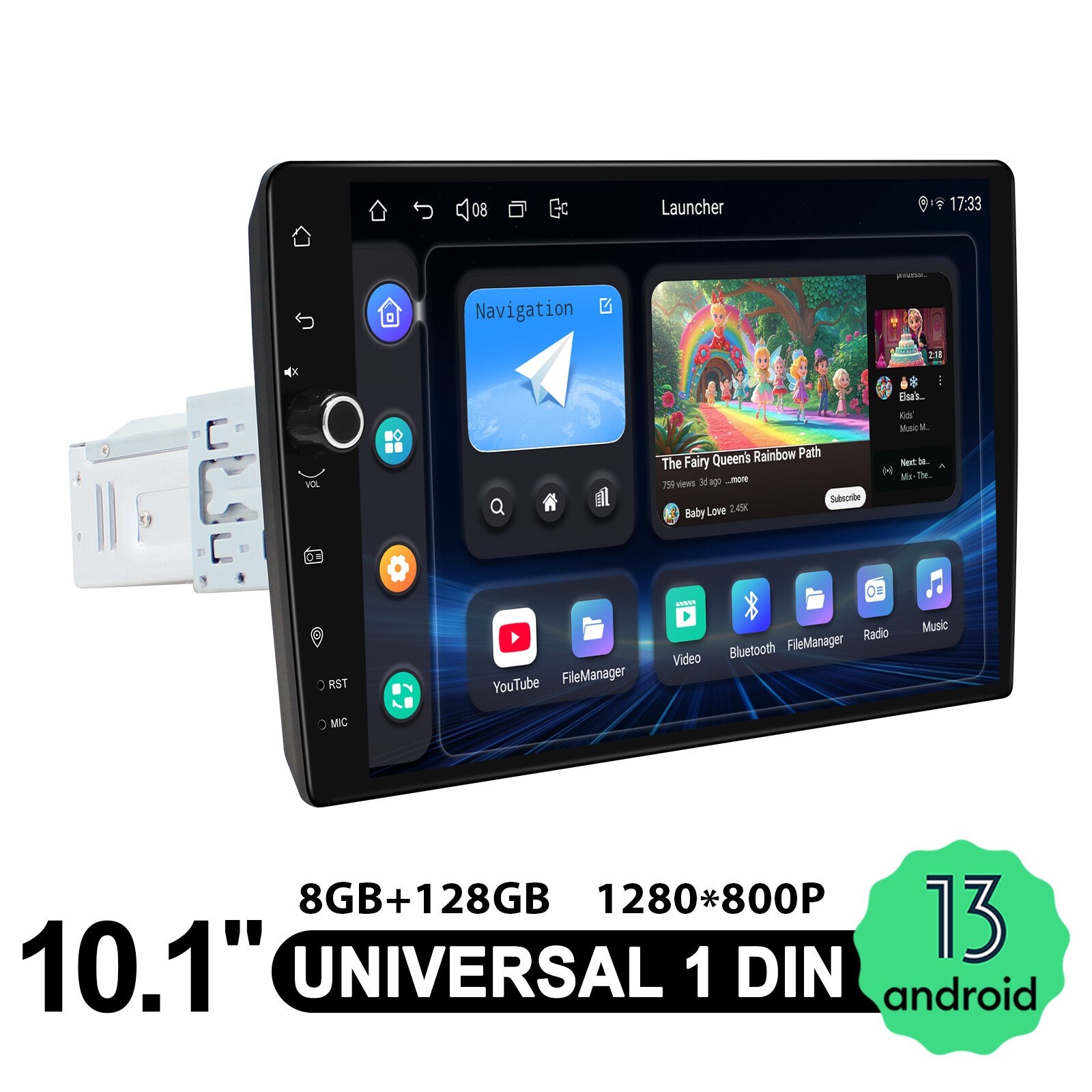 10.1″ 2.5D Curved Touchscreen Single Din Android 12 Car Radio with Qualcomm Chip
