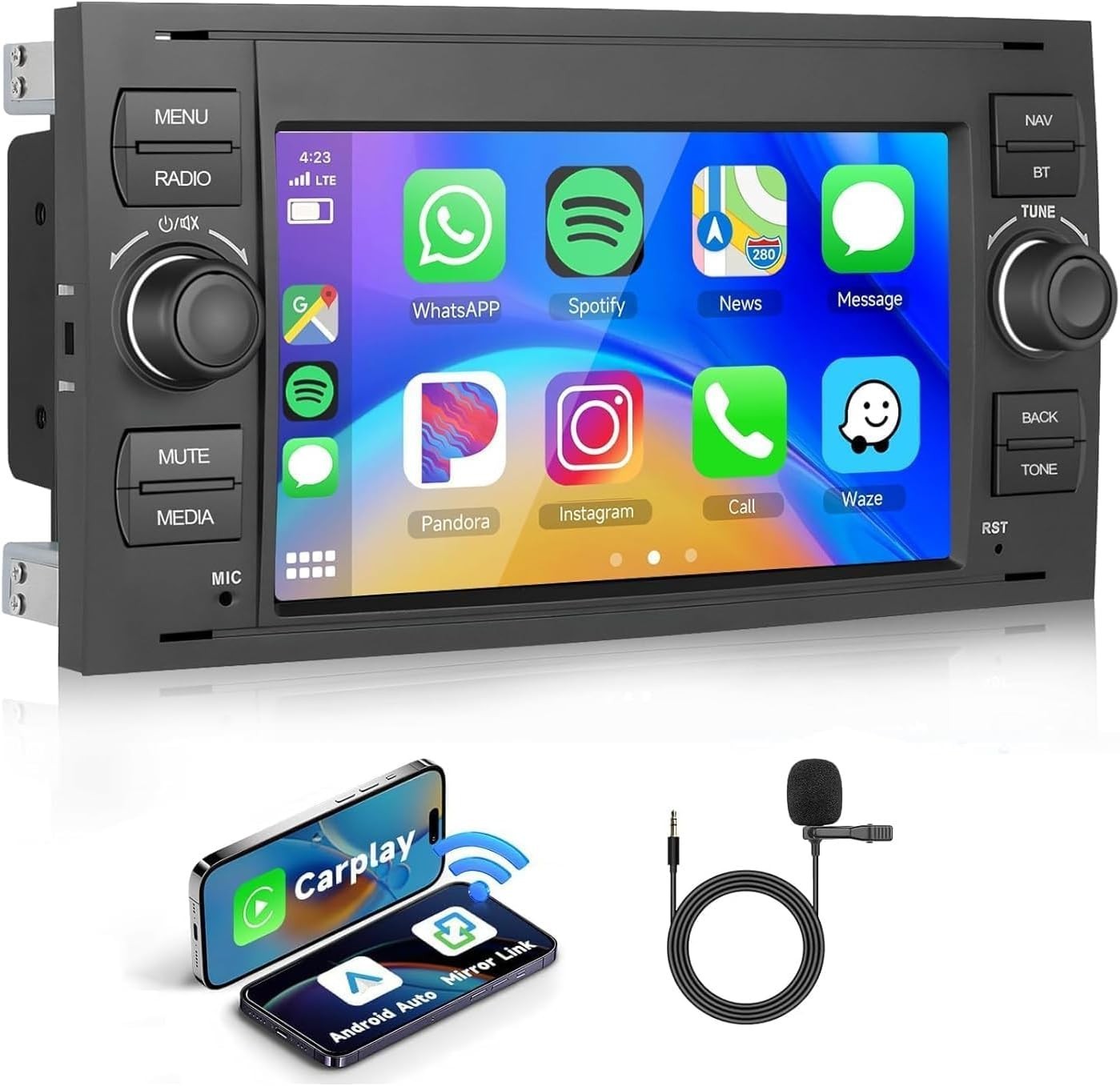 Podofo 7″ Car Stereo for Ford Fiesta/Focus/Transit Wireless CarPlay Android Auto