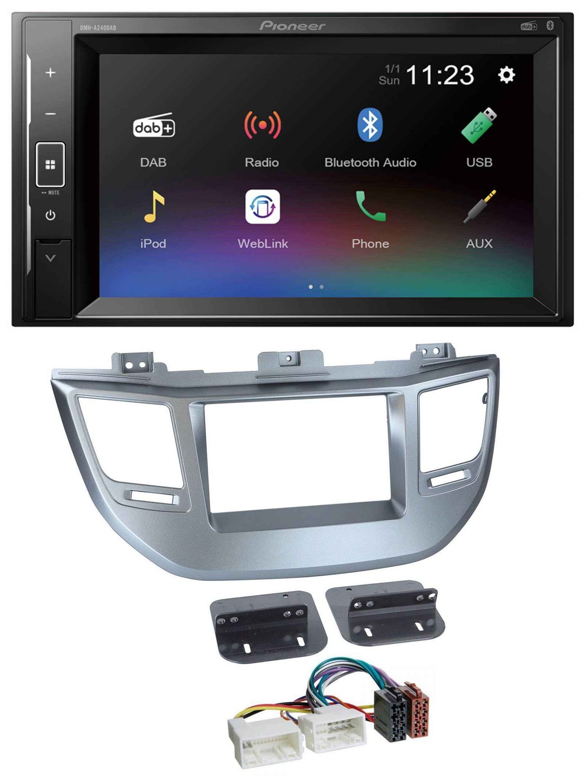 Pioneer DAB MP3 2DIN Bluetooth USB Car Stereo for Hyundai Tucson 2015 onwards Silver