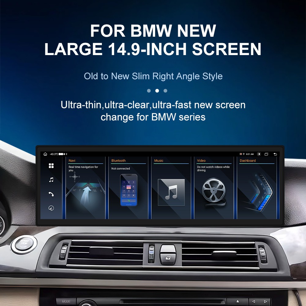 14.9” Android14 Display CarPlay BMW 5 Series F10 F11 CIC 2010 – 2012 G30 4G GPS