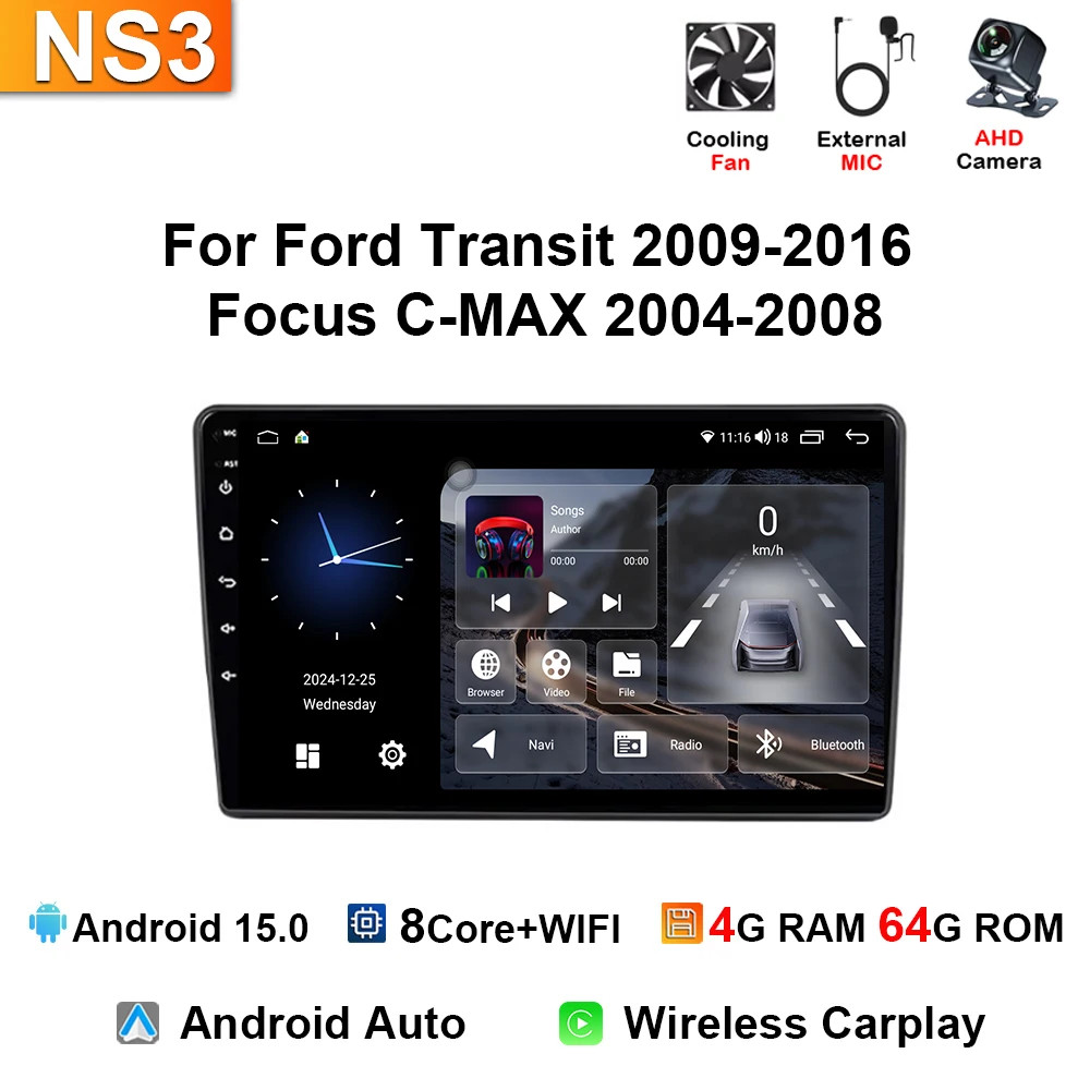 For Ford Focus C-MAX 2004-2008 Android Carplay Car Radio Multimedia Stereo GPS