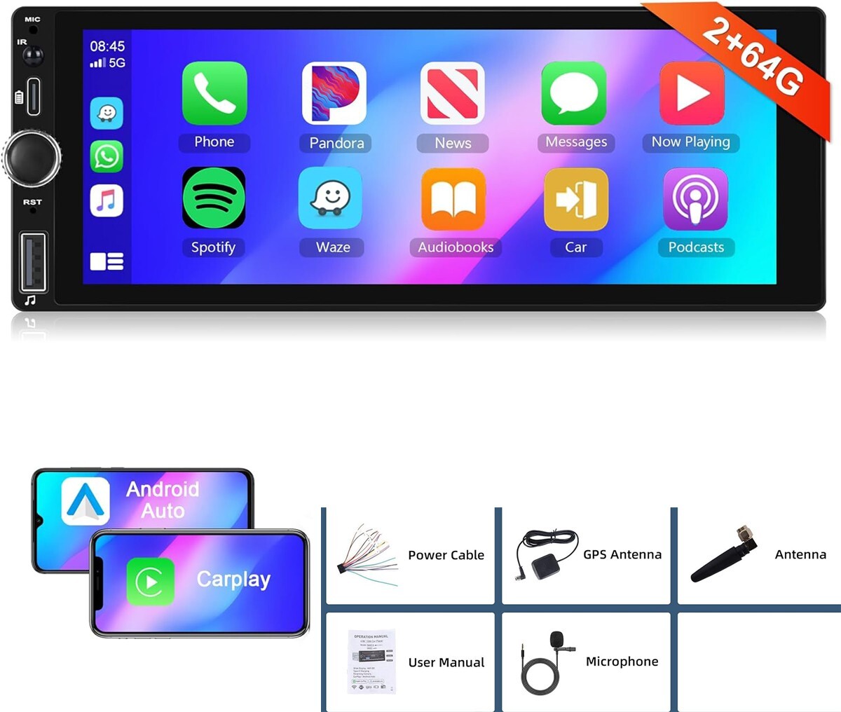 Android 13 DAB+ CarPlay Single 1 DIN Car Stereo IPS Screen Head Unit WIFI Camera