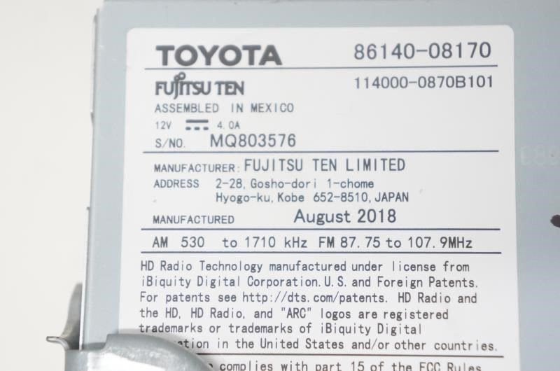 2020 Toyota Sienna Audio CD Screen Display Radio Receiver 86140-08170 OEM