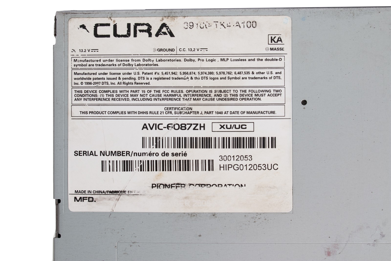 2009 Acura TL AMFM SAT Radio CD DVD MP3 Player 440 Watt Face 3PB0 39100-TK4-A100