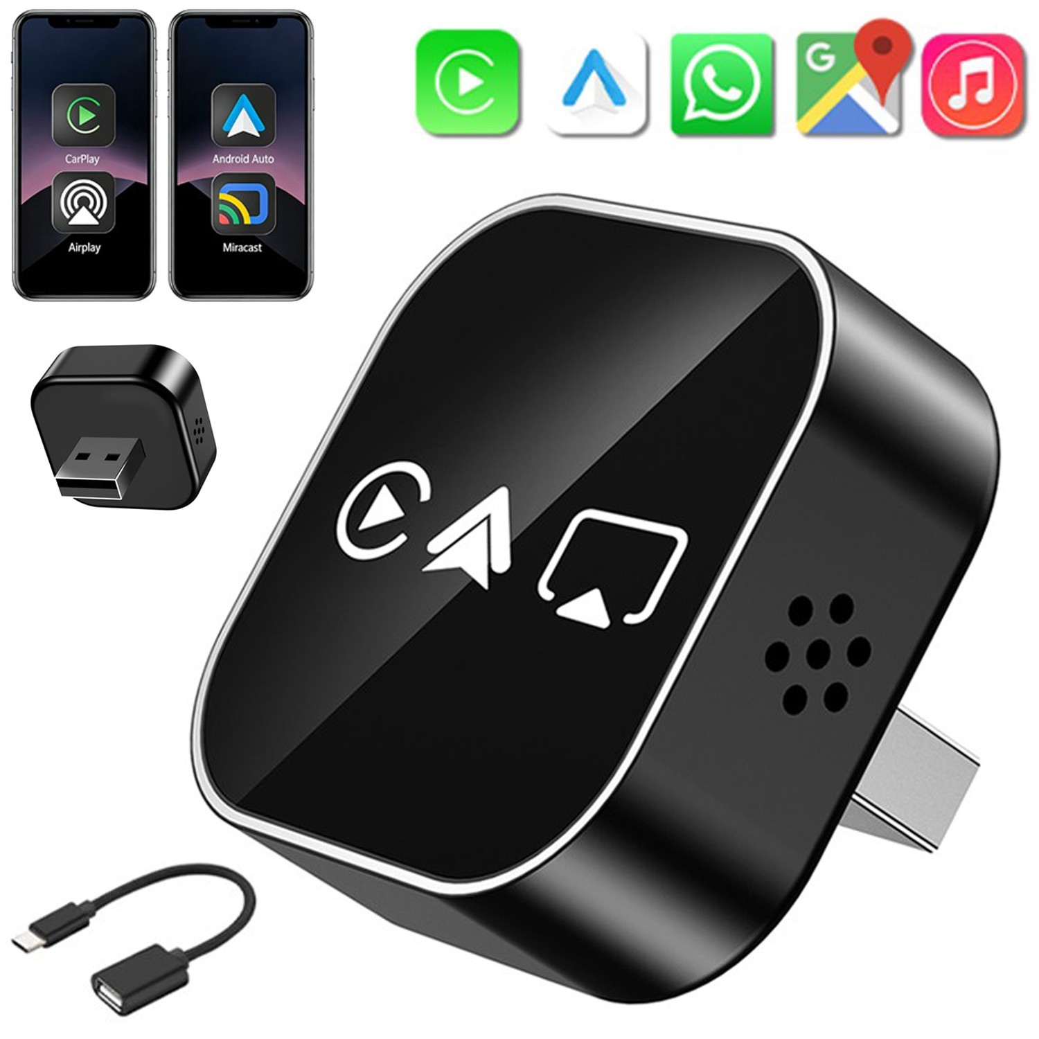 Wired to Wireless CarPlay Adapter for Apple iPhone/Android Auto/AirPlay/Miracast