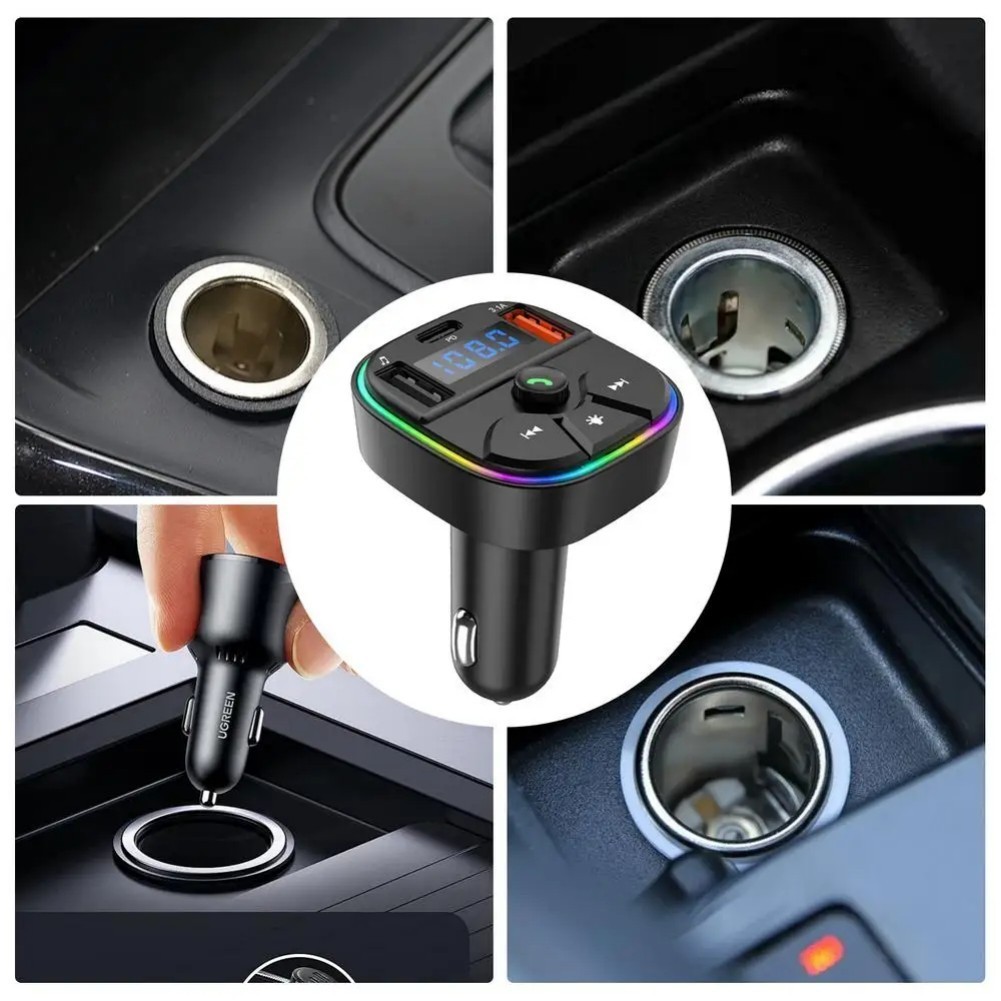 Wireless Car for fm Transmitter with Dual USB A and USBC Charging Ports MP3