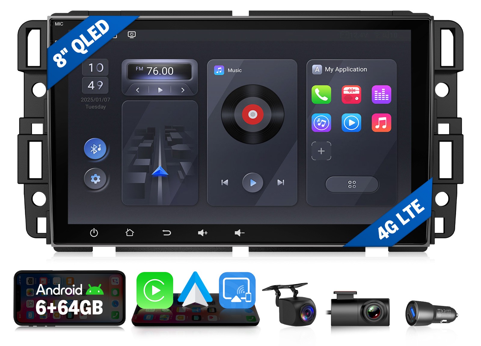 8″ QLED Android 13 6+64 Car Stereo for 2007-2014 GMC Yukon Wireless CarPlay DSP