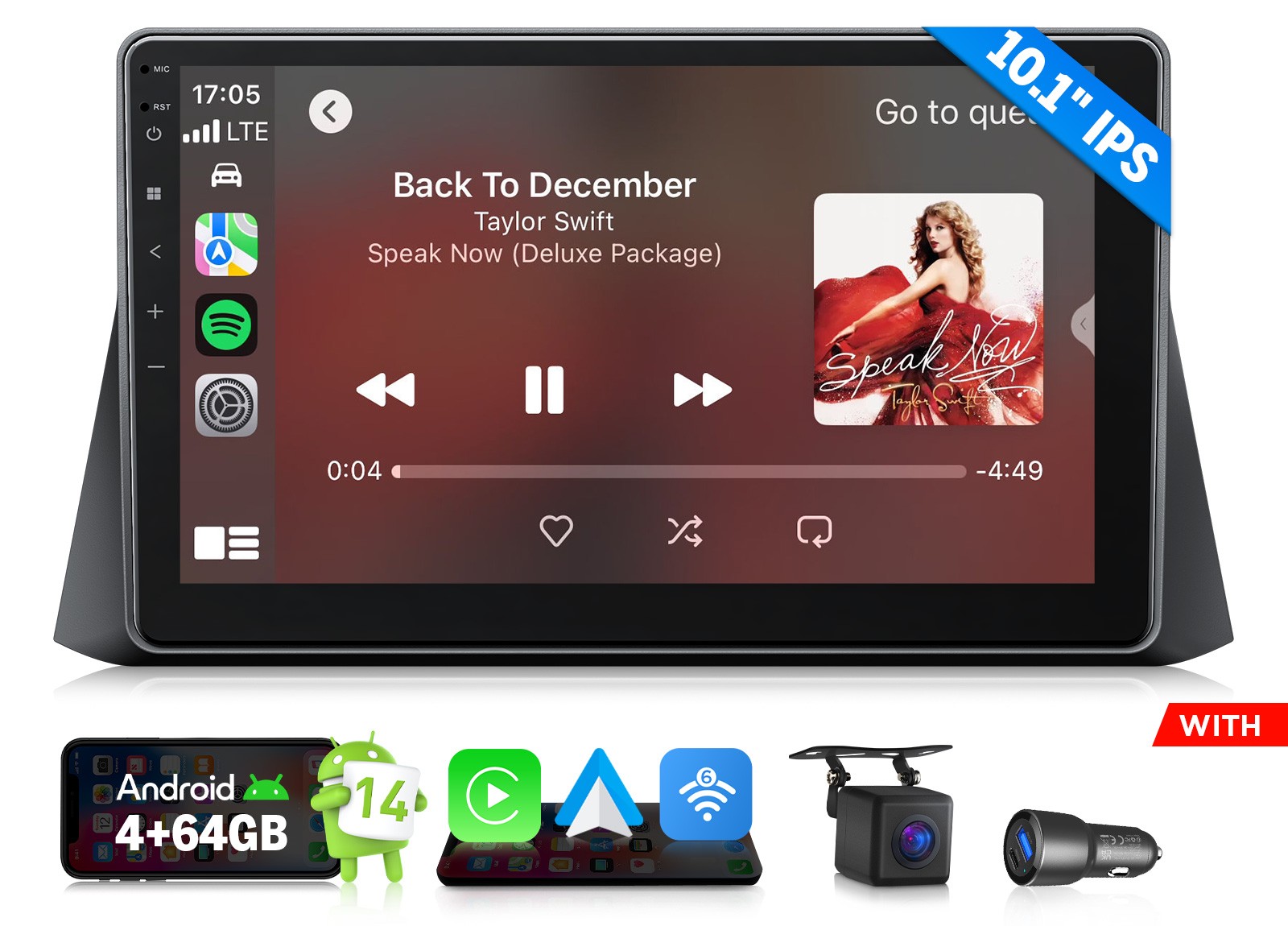 10.1″Android Auto 14 4+64G CarPlay Car Radio DSP WiFi For Honda Accord 2008-2012