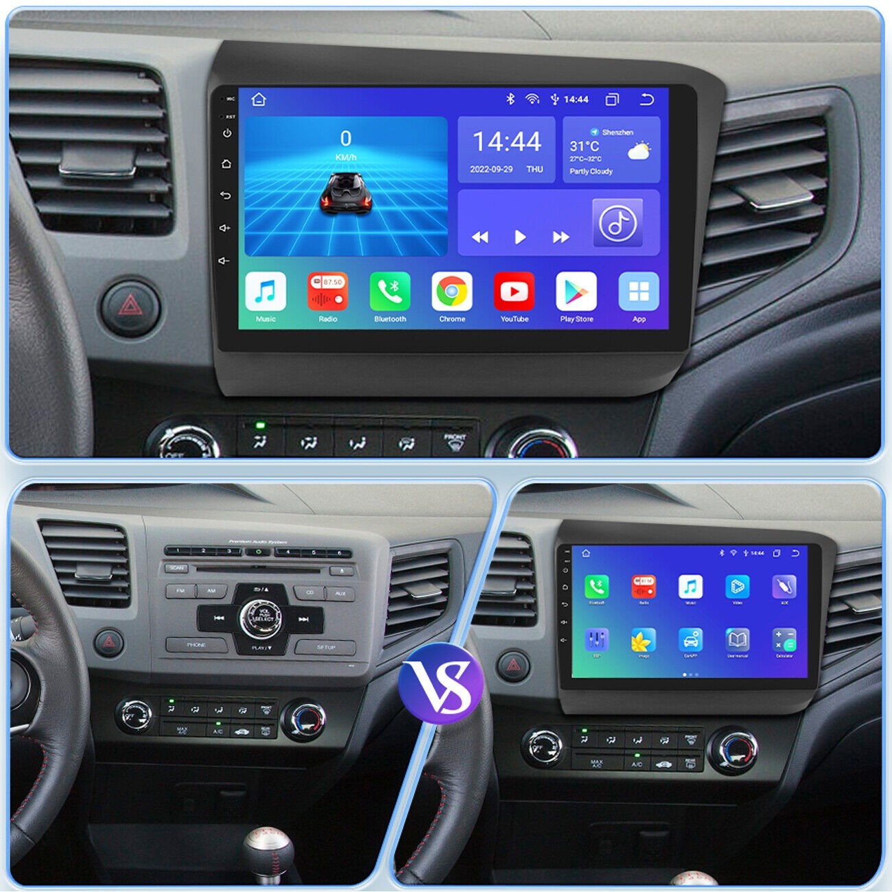 Car Radio Stereo Carplay For Honda Civic 4+64G 9in Bluetooth EQ FM