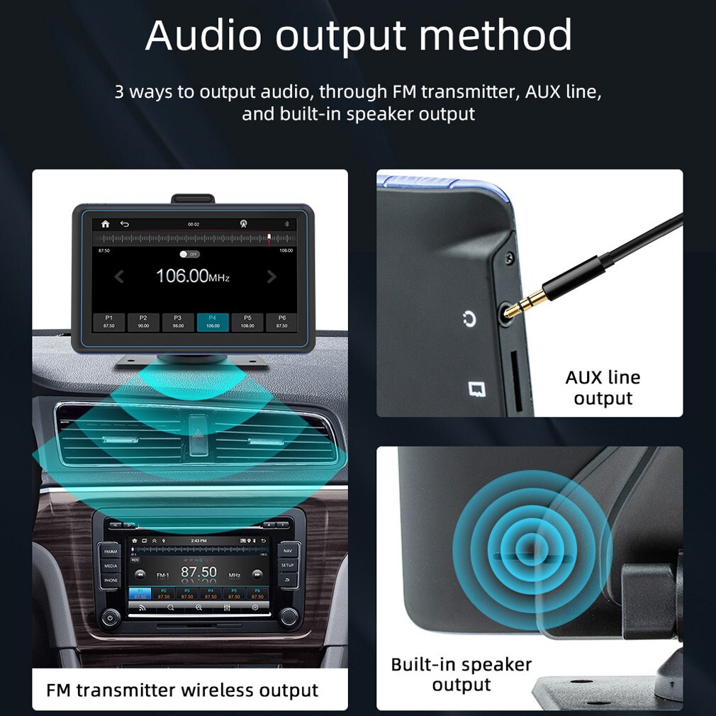 7Inch Portable Car Stereo MP5 Player Wireless Carplay/Android Auto Bluethooth FM