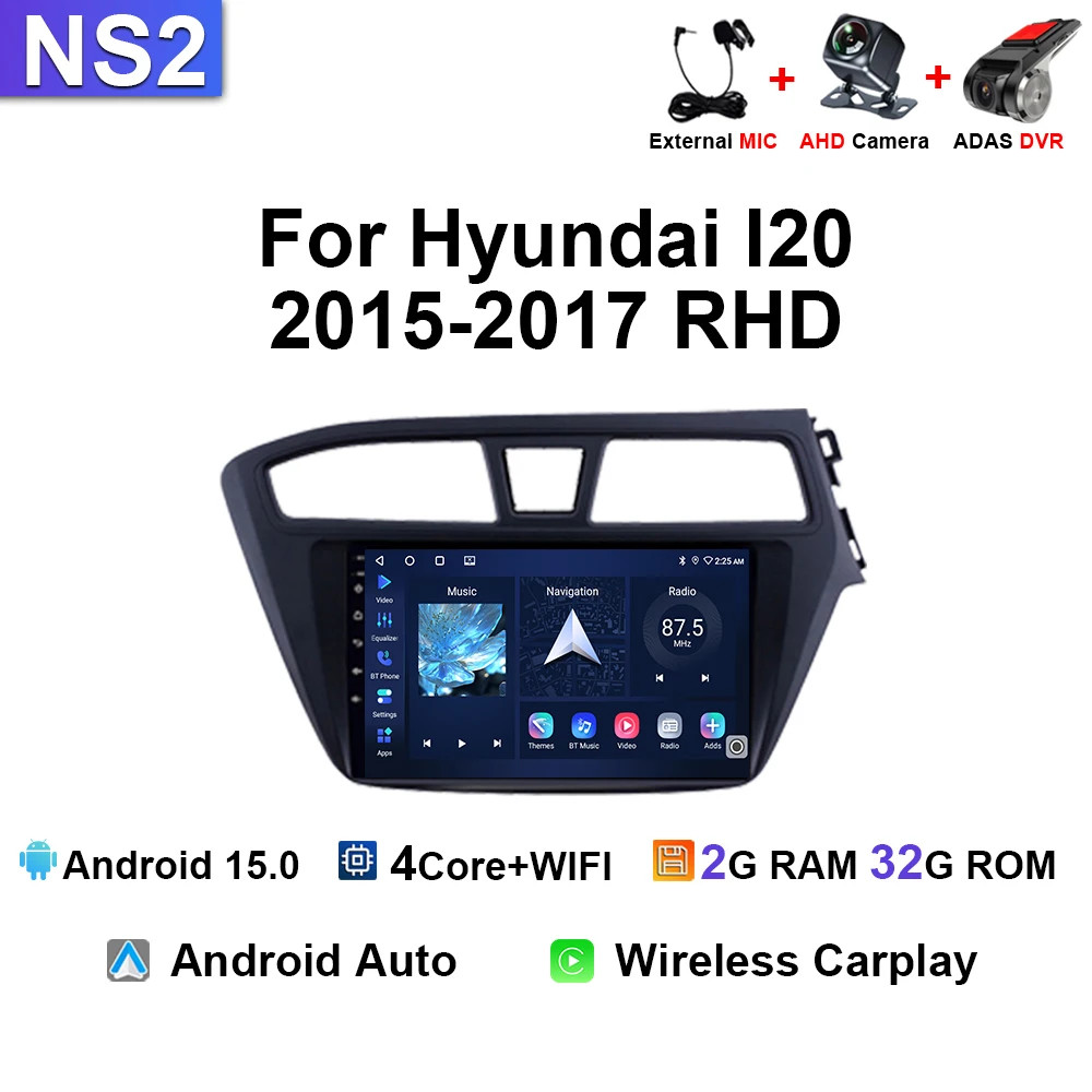 For HYUNDAI i20 RHD 2015-2017 GPS Navi Carplay 9″ Android15 Car Radio Multimedia