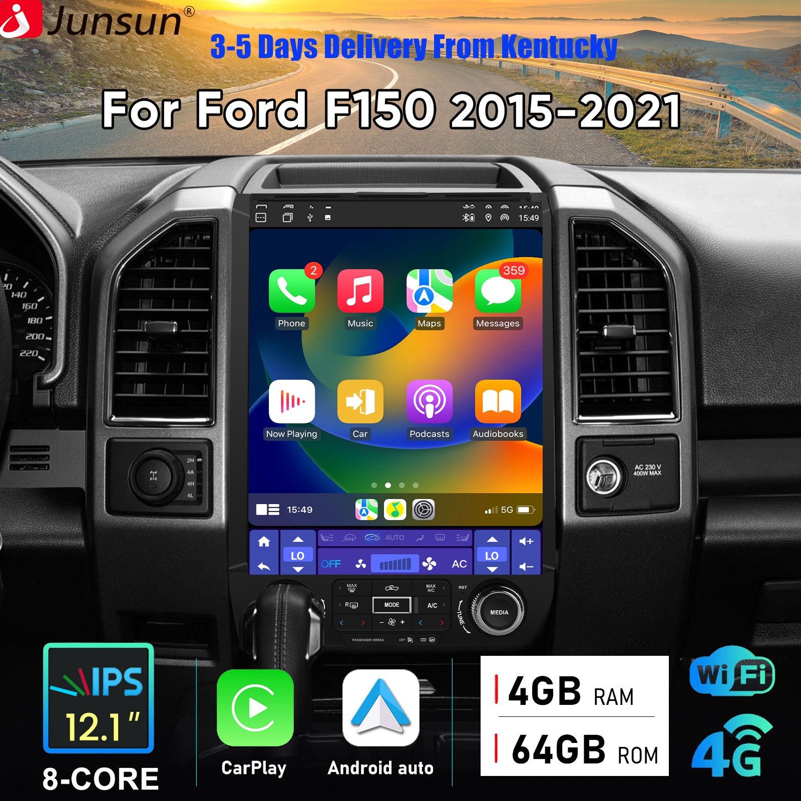 For Ford F150 2015-2021 4+64G Carplay 8Core Android15 12.1″Car Radio GPS Navi 4G