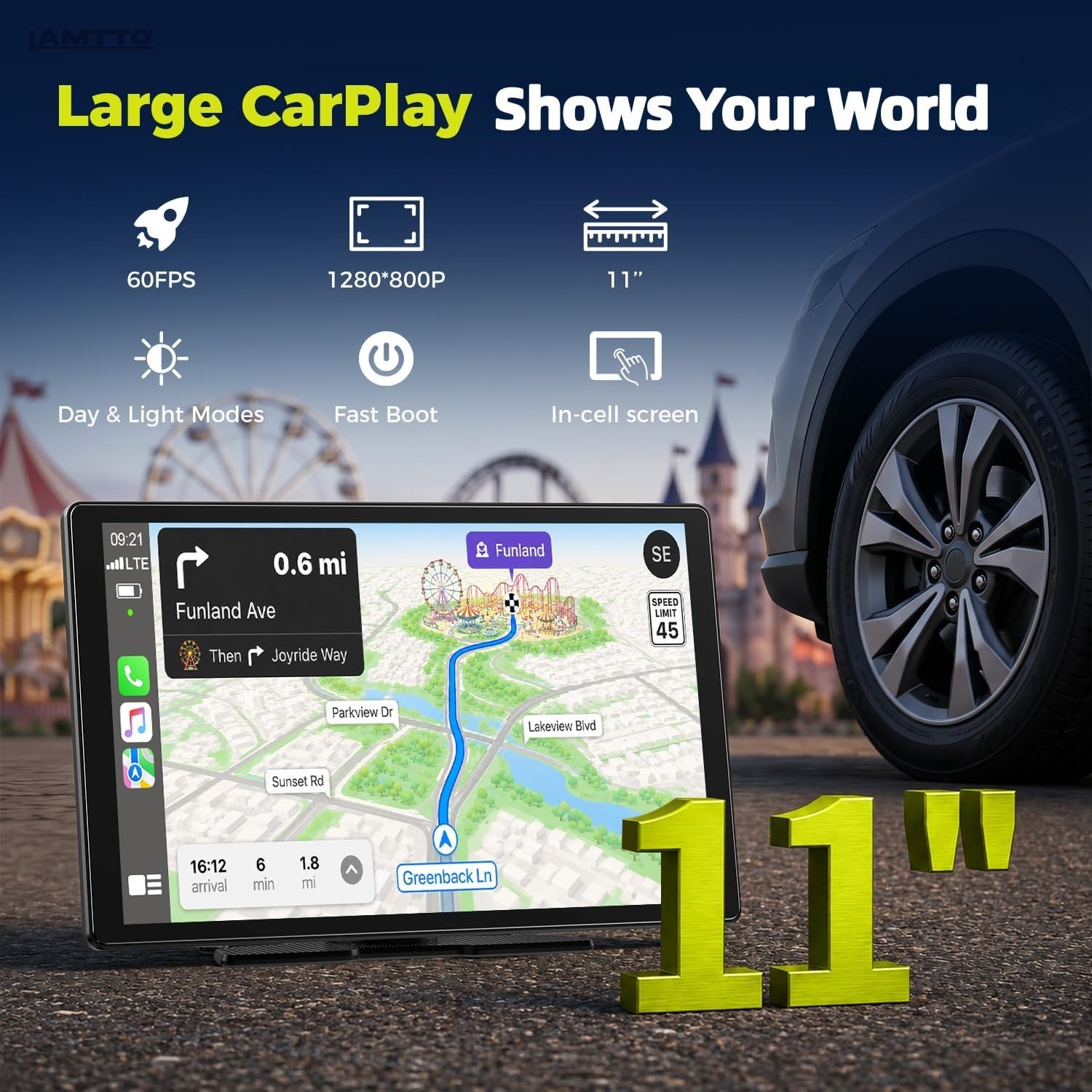 11″ Touch Screen Wireless Portable Apple Carplay Car Stereo Android Auto Navi
