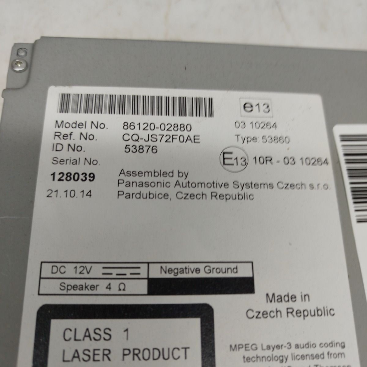 2015-2019 TOYOTA AURIS MK2 Stereo Radio CD Player NO CODE 86120-02880