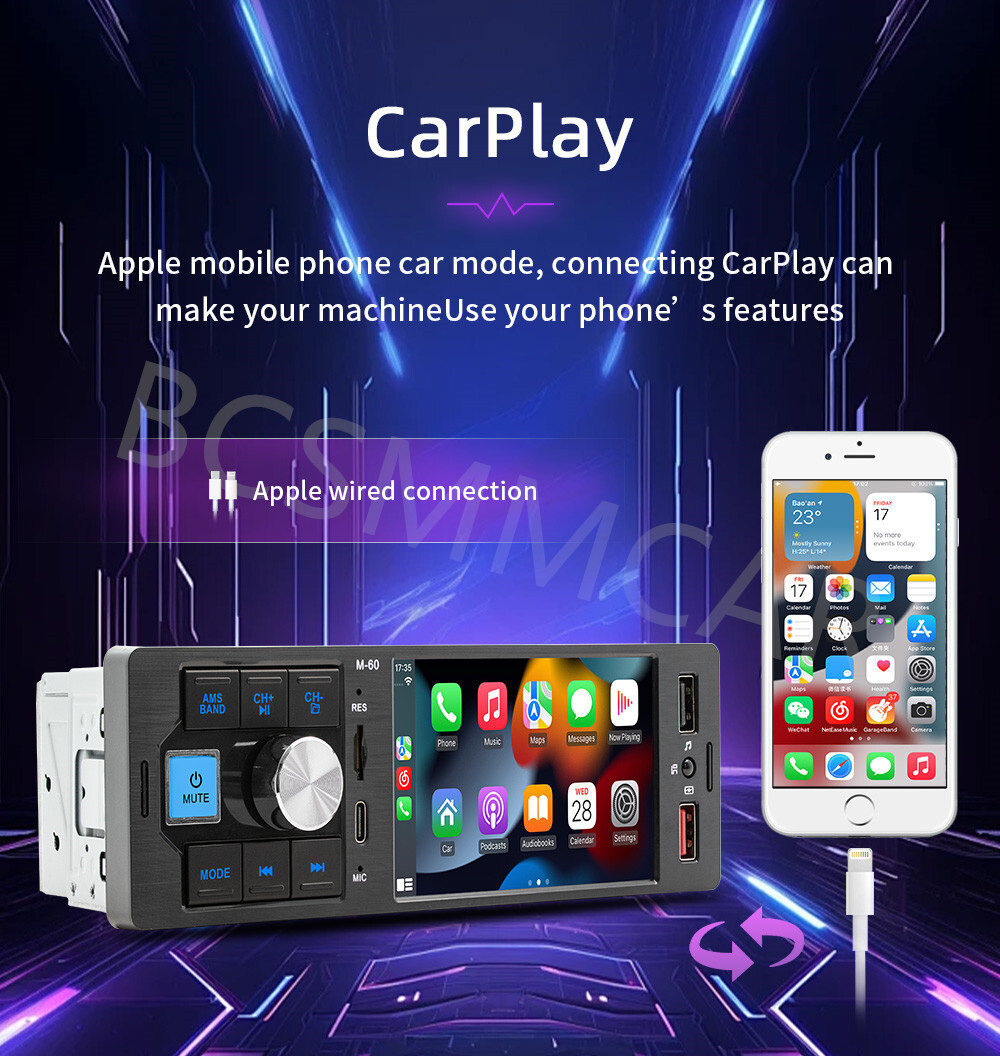 Car Stereo Radio MP5 Player Single 1Din FM For Carplay Bluetooth USB W/Camera