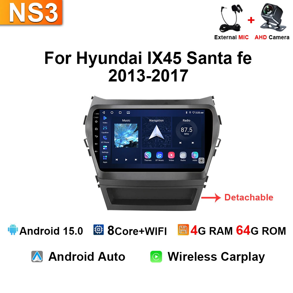 For Hyundai IX45 Santa Fe 2013-2017 Car Radio Multimedia CarPlay GPS Navi Stereo