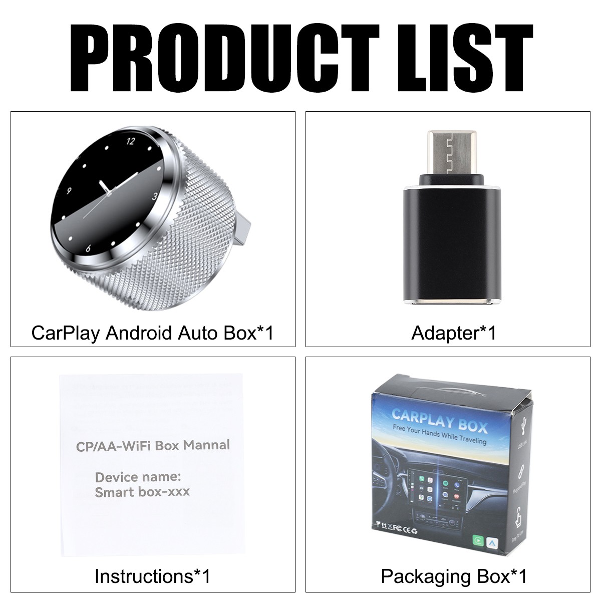 For iPhone Wireless Dongle Plug ＆ Play USB Auto Wireless CarPlay Adapter 2 in 1
