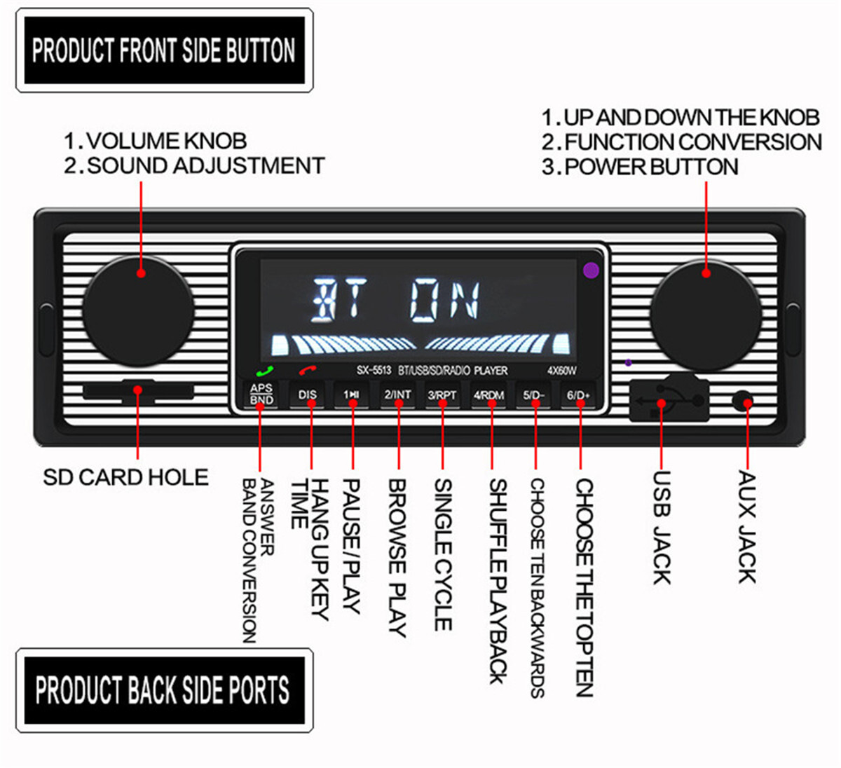 Vintage Car FM Radio MP3 Player Bluetooth USB Classic Stereo Audio Receiver AUX