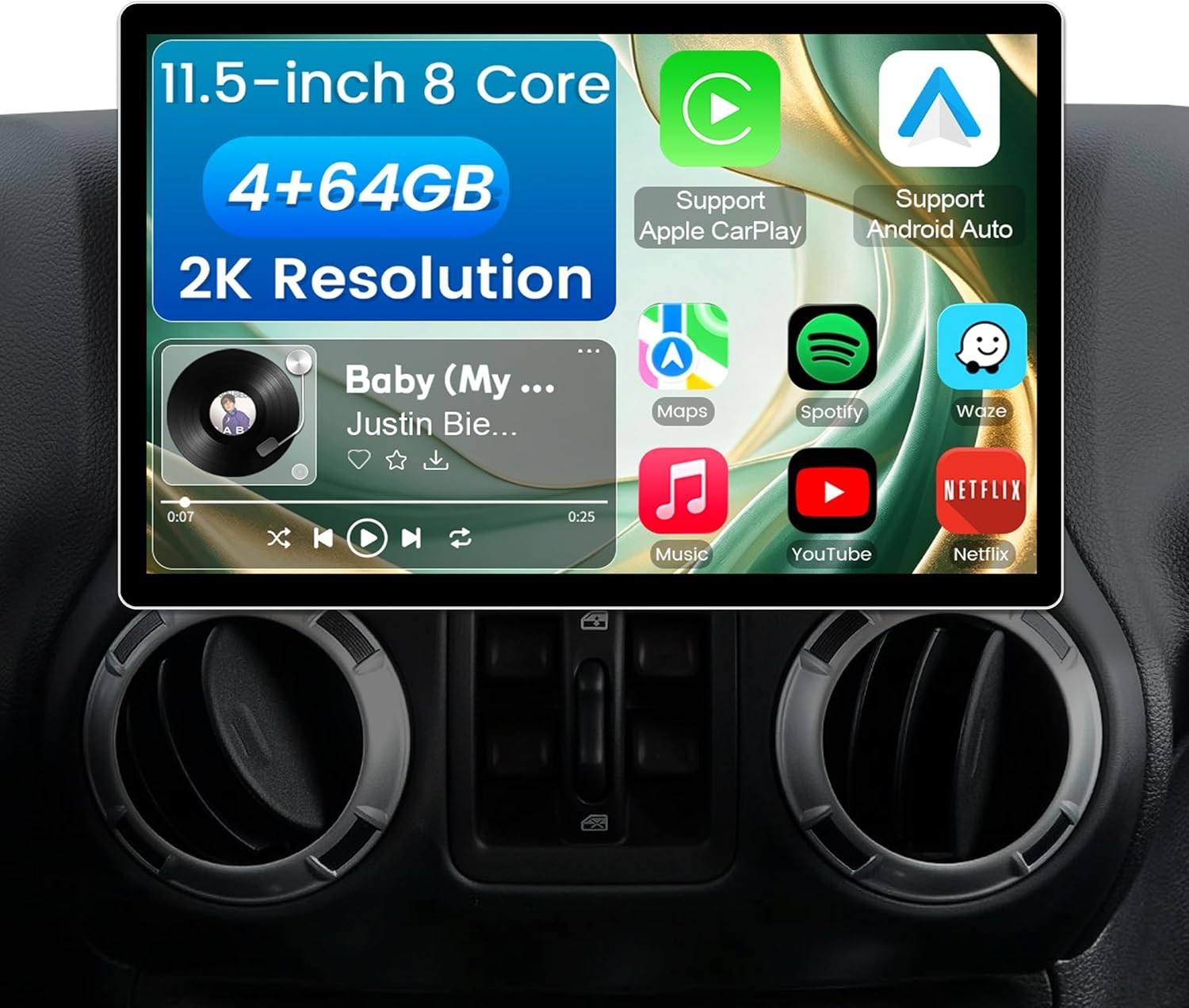 11.5 Inch 8 Core 4GB+64GB Car Radio Stereo for Jeep Wrangler JK Compass 4828-2