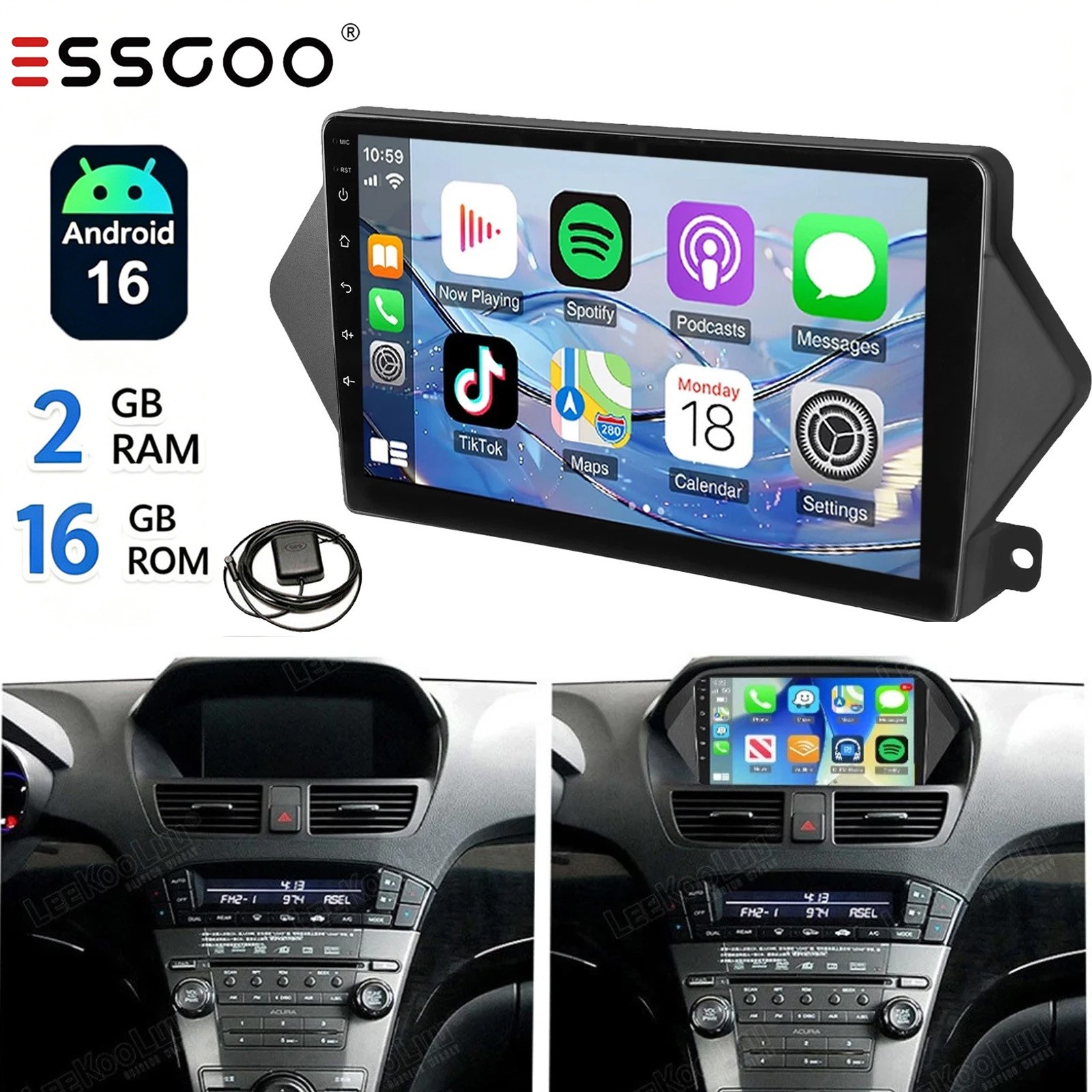 9″ Android 16 Carplay Car Stereo GPS Navi BT 2+16G For Honda Acura MDX 2007-2013