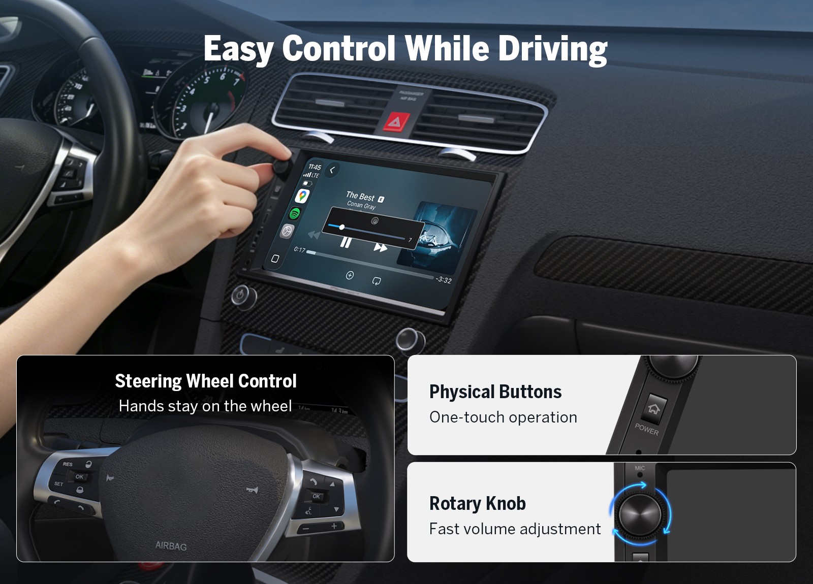 Double Din 7″ Car Stereo Android/Apple Carplay Radio Touch Screen Player+ Camera