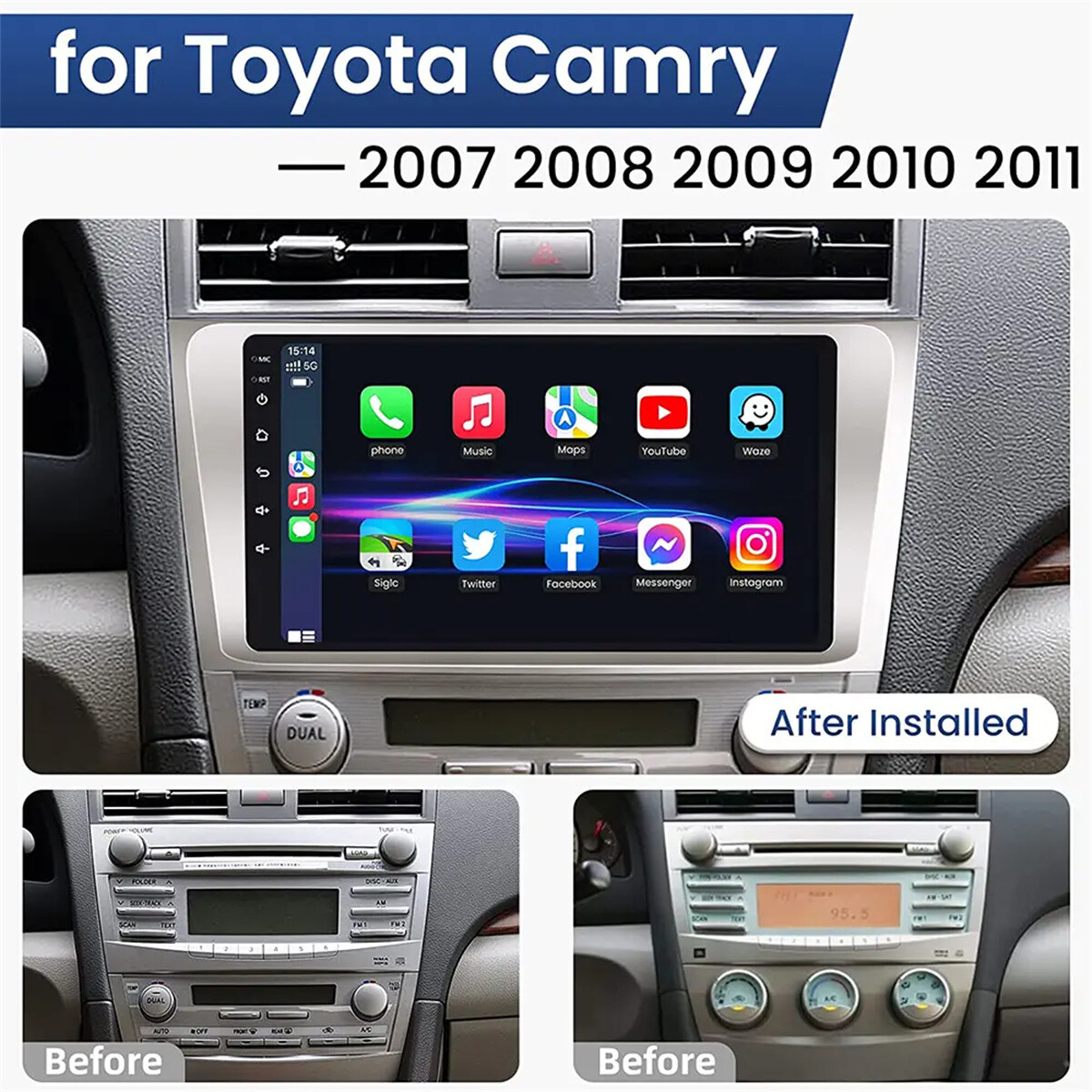 Android 12 Apple CarPlay GPS Navi For Toyota Camry 2007-2011 Car Stereo Radio