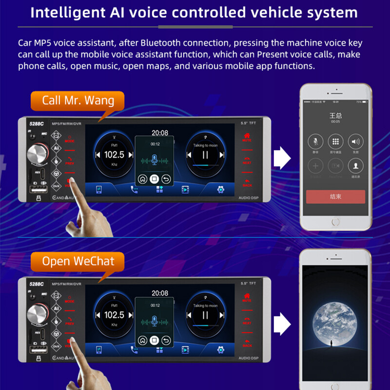5.5 inch Car Radio 1 Din Bluetooth Andriod Auto wince Carplay IPS Touchscreen FM