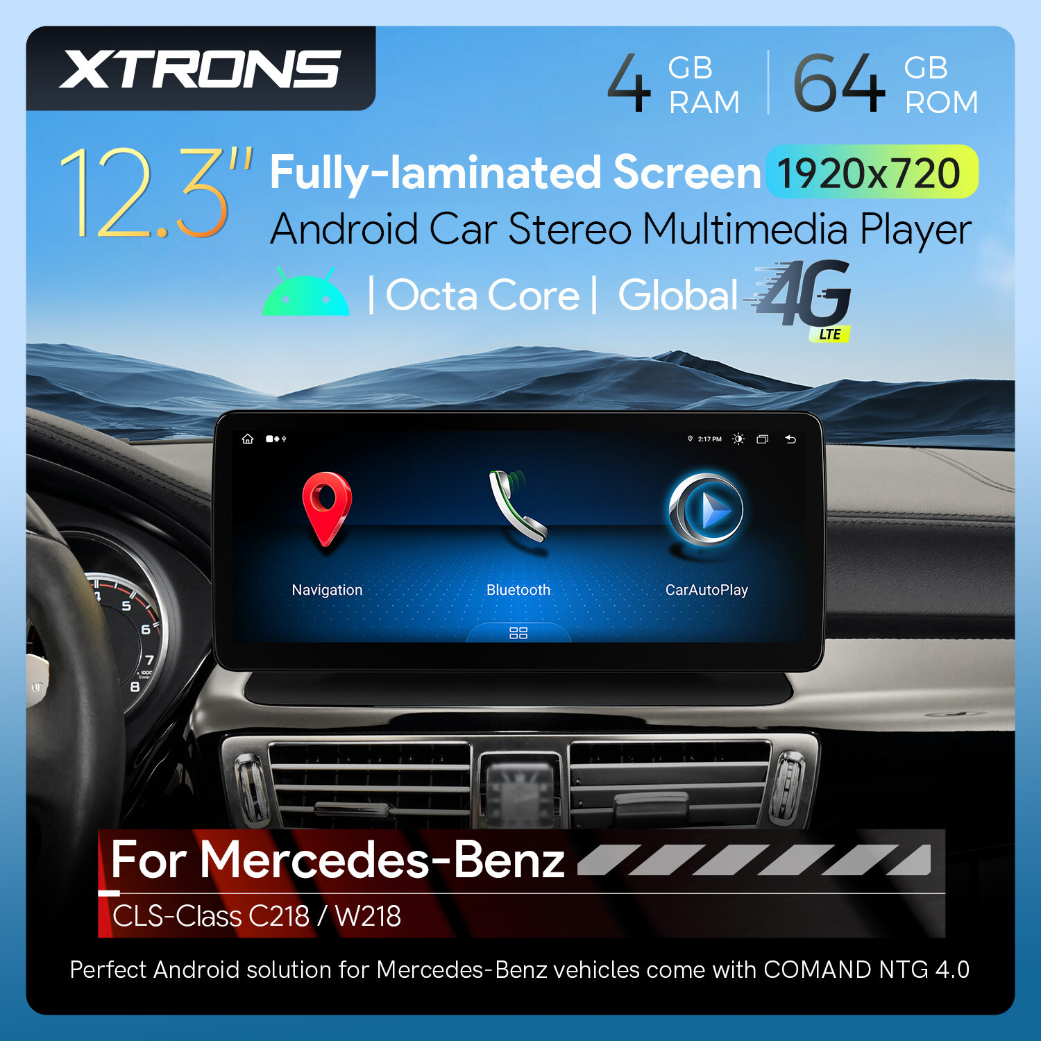 CarPlay For Benz CLS-W218 C218 Android 14 8-Core 64GB Car Stereo GPS Navi 12.3″