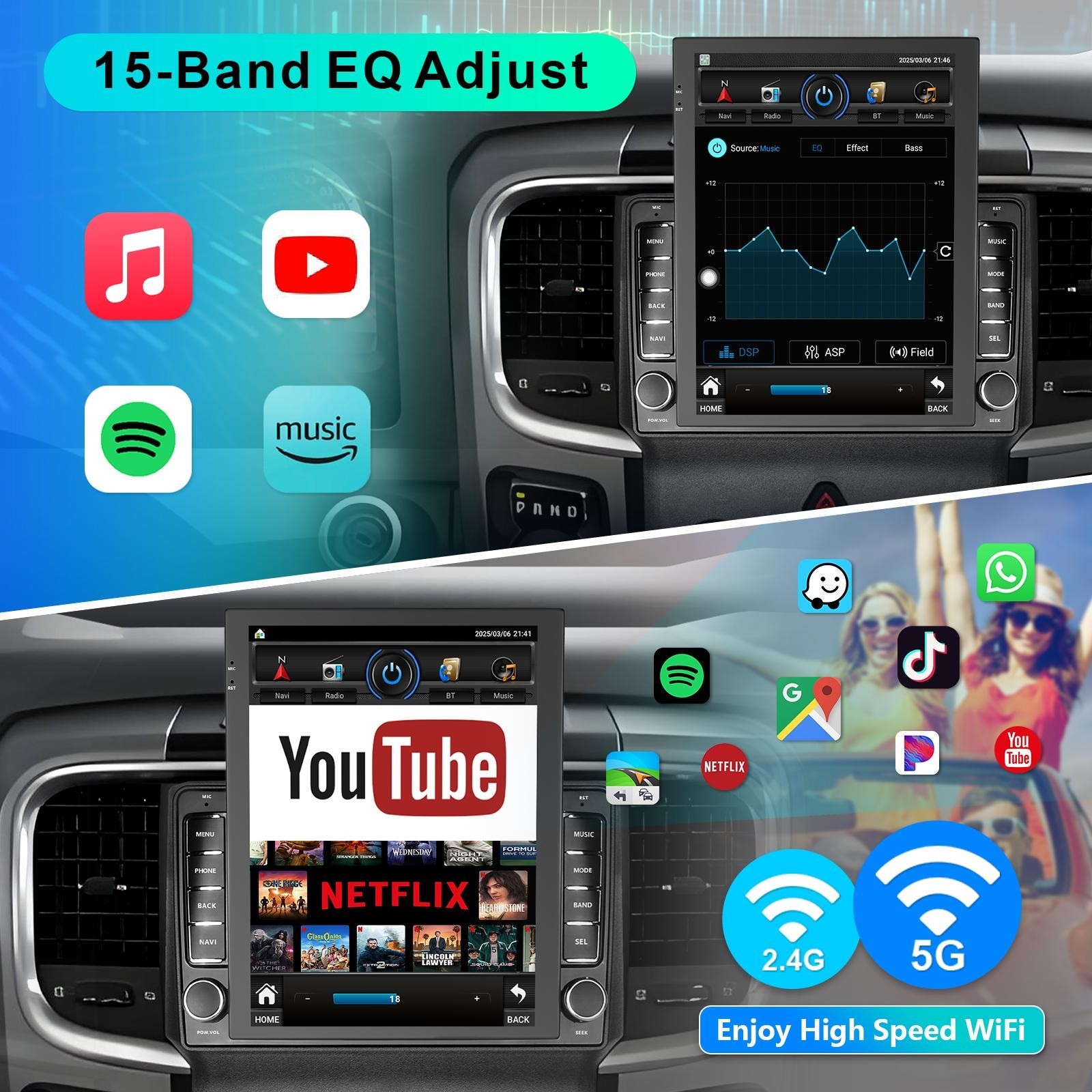 9.7″ Stereo CarPlay 2+32GB for Dodge Ram 2013-2018 GPS Radio Navigator WiFi BT