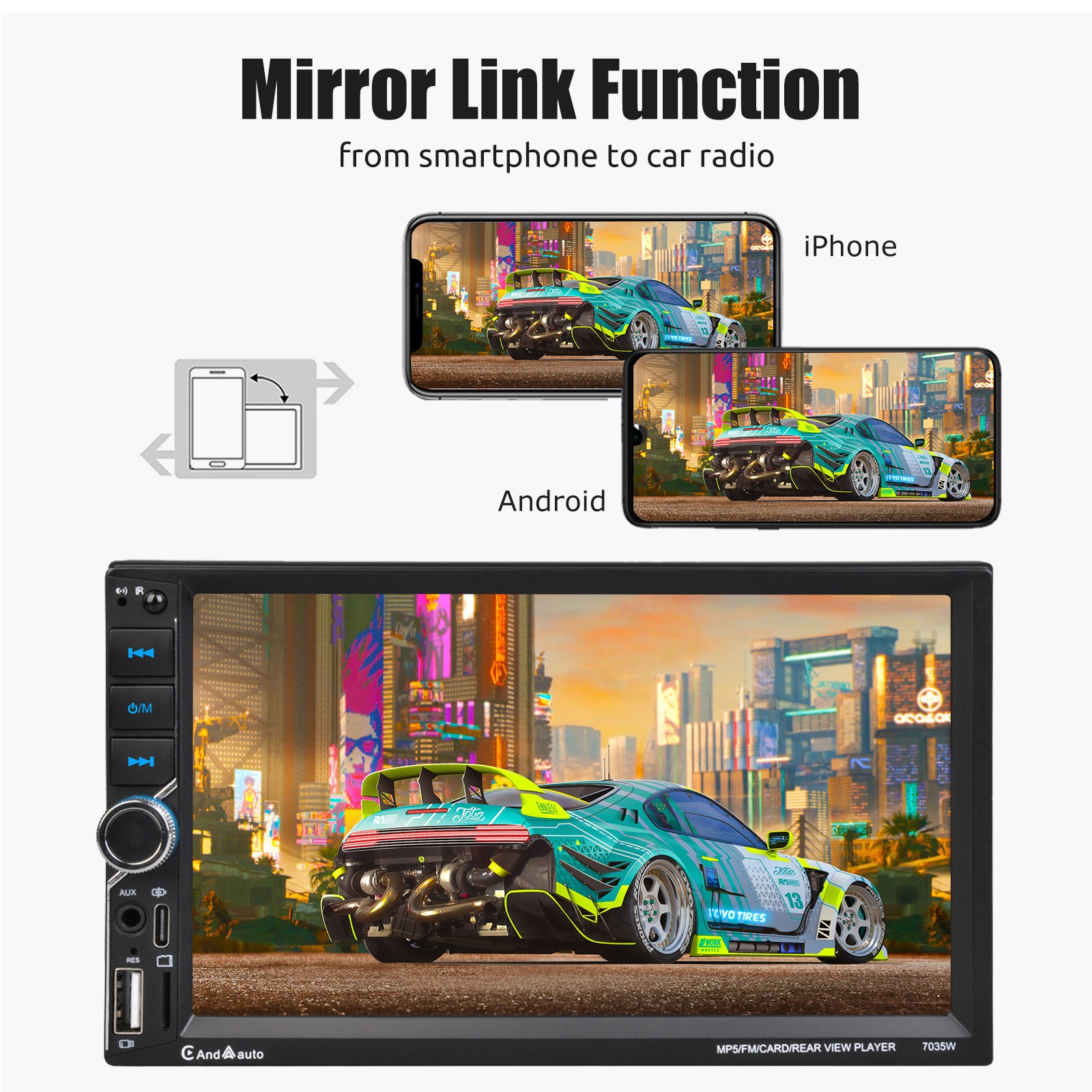 Apple CarPlay Android Auto Car Stereo Bluetooth CAM Radio 7″ 2 DIN Touch Screen