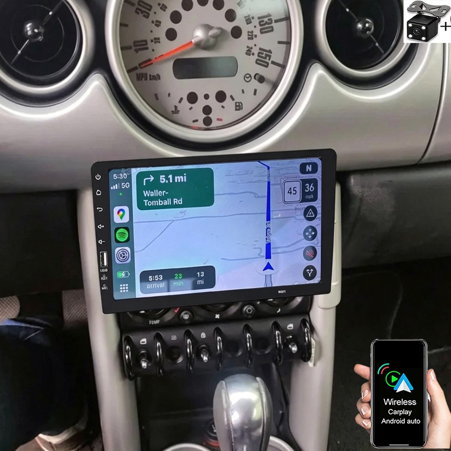 For 2002-2008 Mini Cooper Carplay Android Auto Single 1Din Car Stereo Radio USB