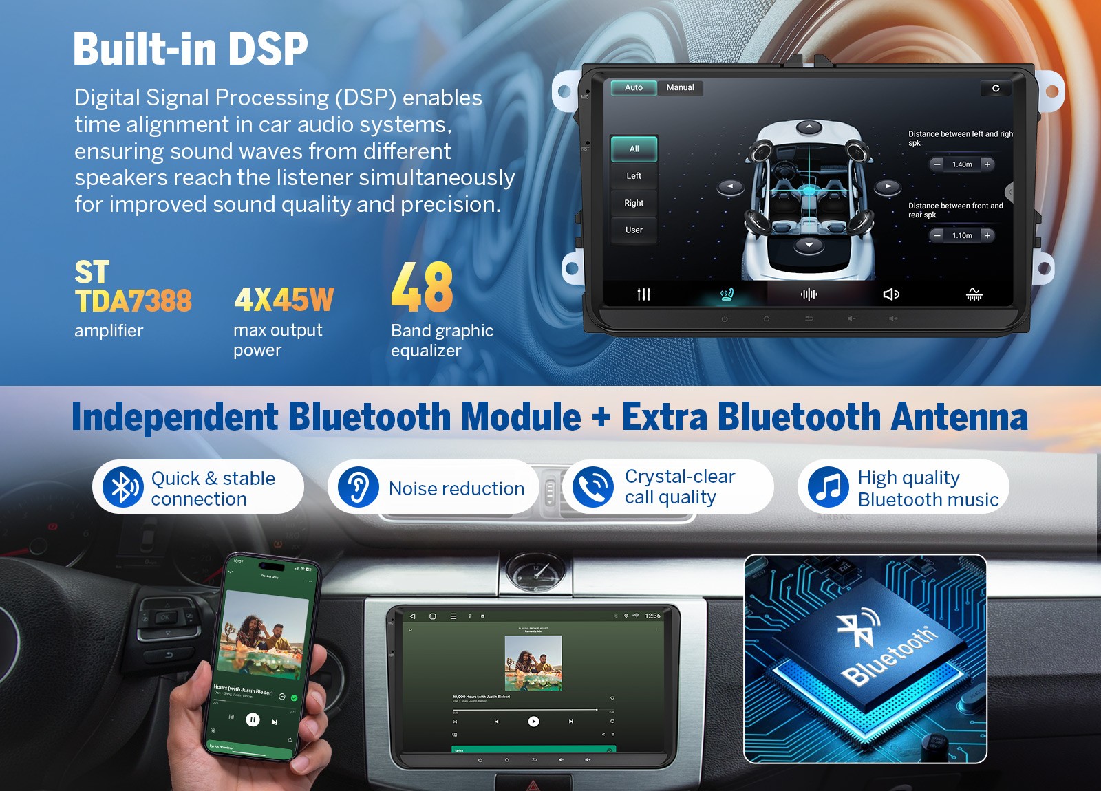 9″ IPS Android 14 Car Radio for VW RCD310 RCD510 RNS510 Wireless CarPlay GPS DSP