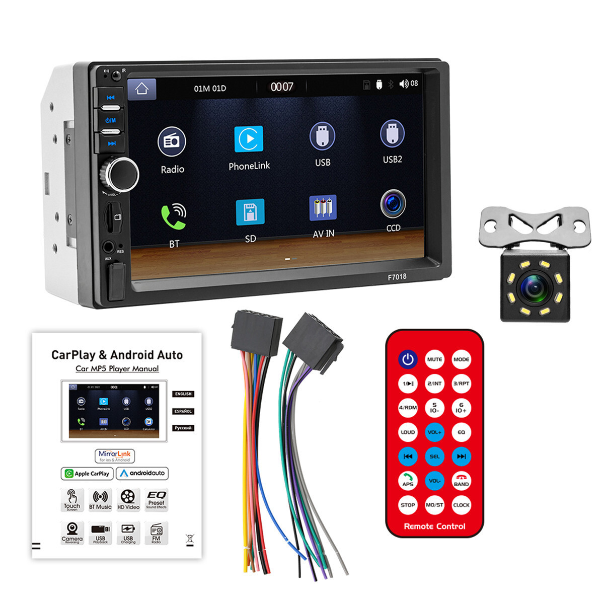 2 Din Car Radio Bluetooth Stereo Touch Screen MP5 Player TF Aux USB Mirror Link
