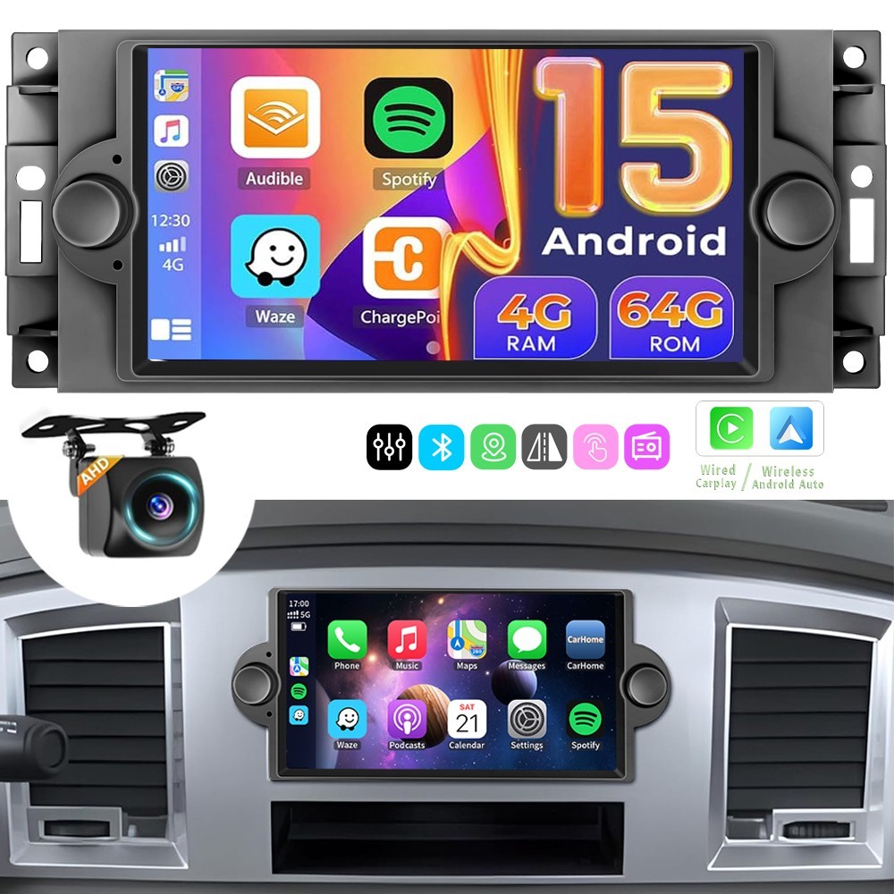 For 2005 2006 2007 Dodge Dakota Android 15 Navi CarPlay Car Stereo Radio GPS FM