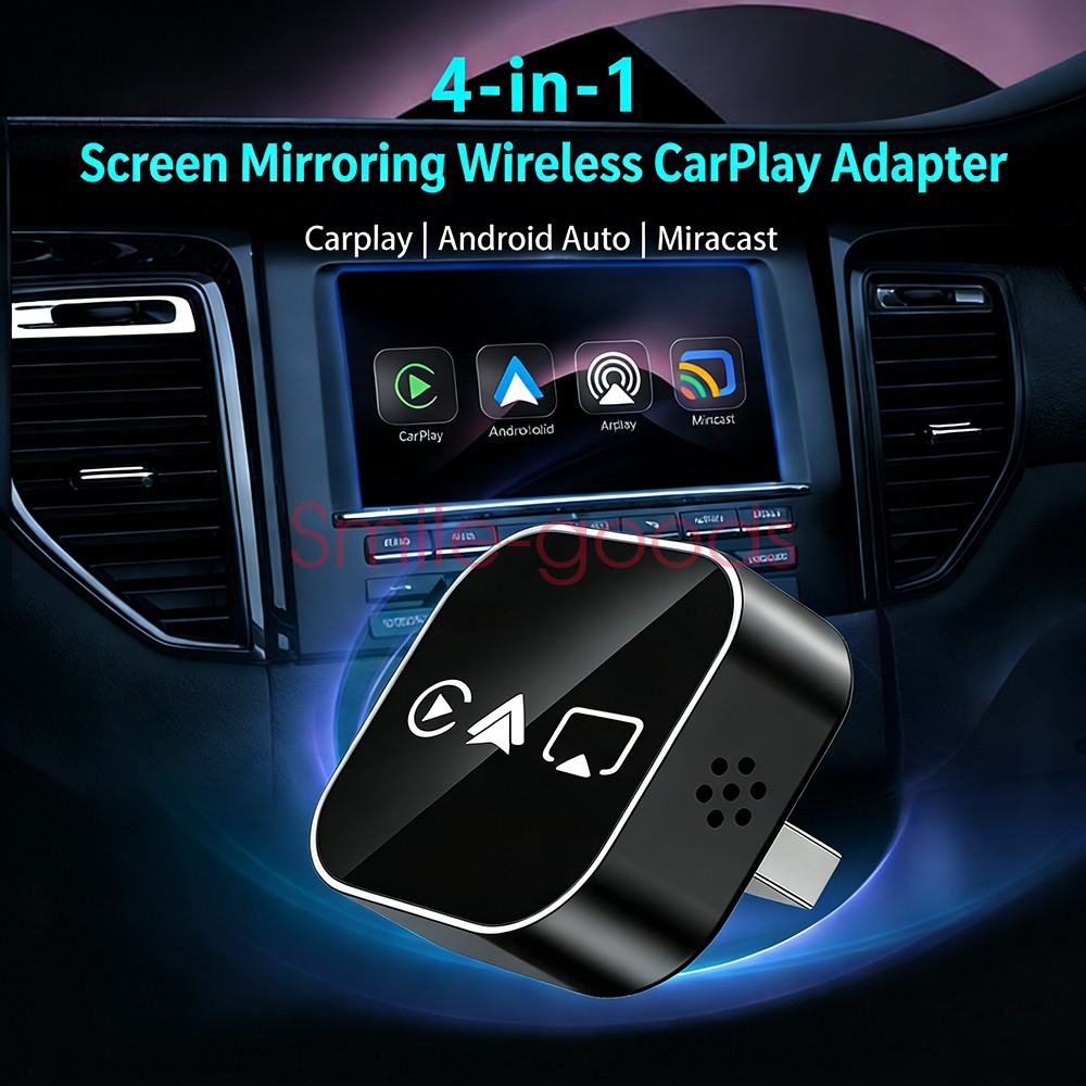 4in1 Wired to Wireless CarPlay Adapter for Apple iPhone Android Mirror Link
