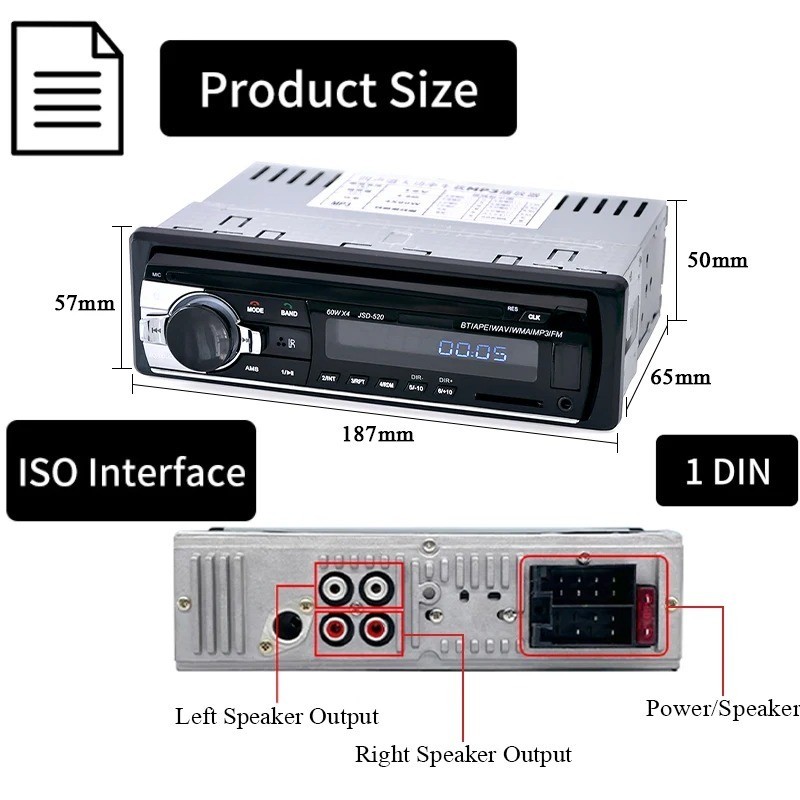 Car Radio Stereo 1 DIN AM DAB FM RDS Bluetooth MP3 Player USB TF UK AUX Remote