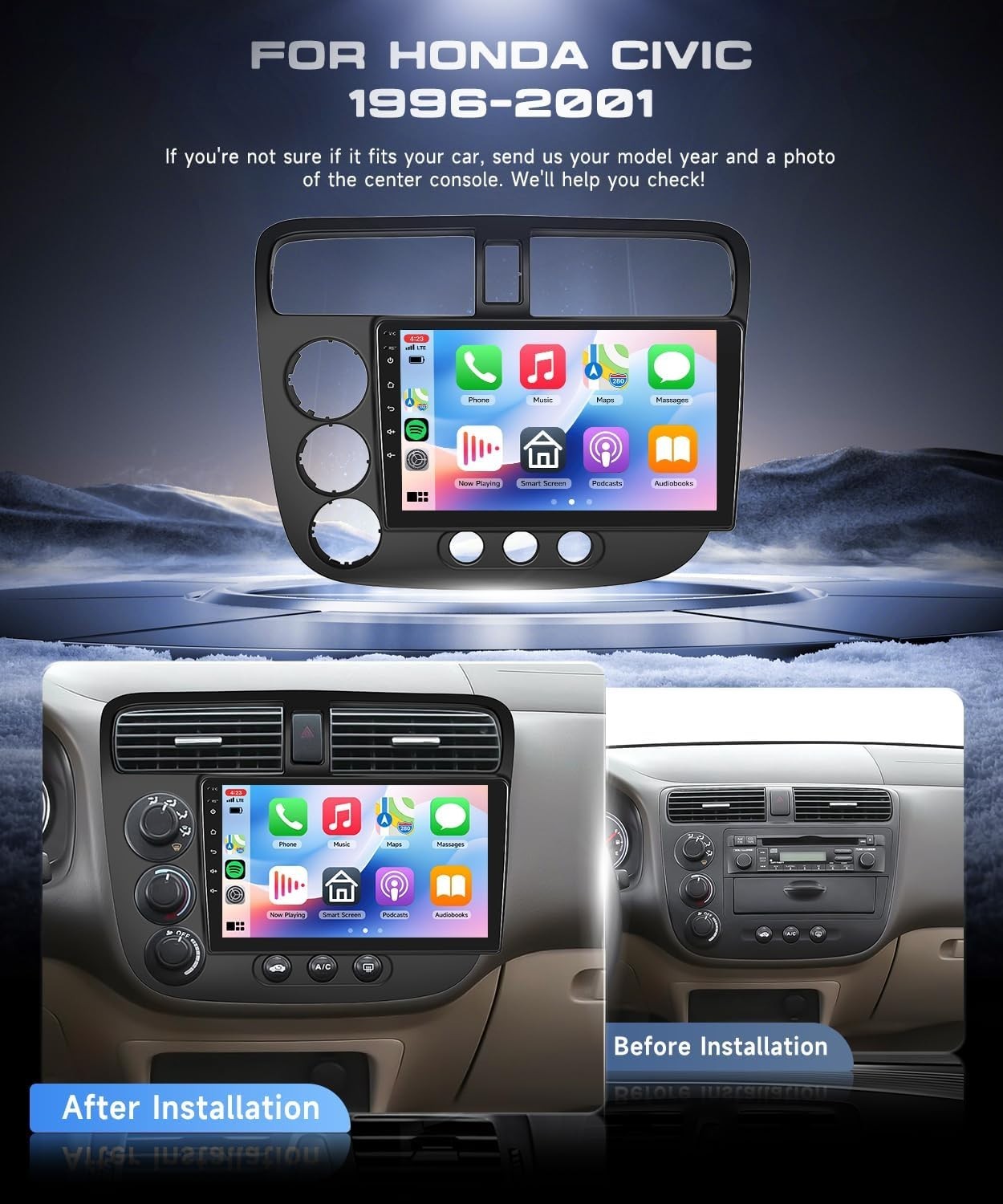 2G+64G Android 15 Car Stereo for Honda Civic 2001-2005 Android GPS 9inch BT SWC