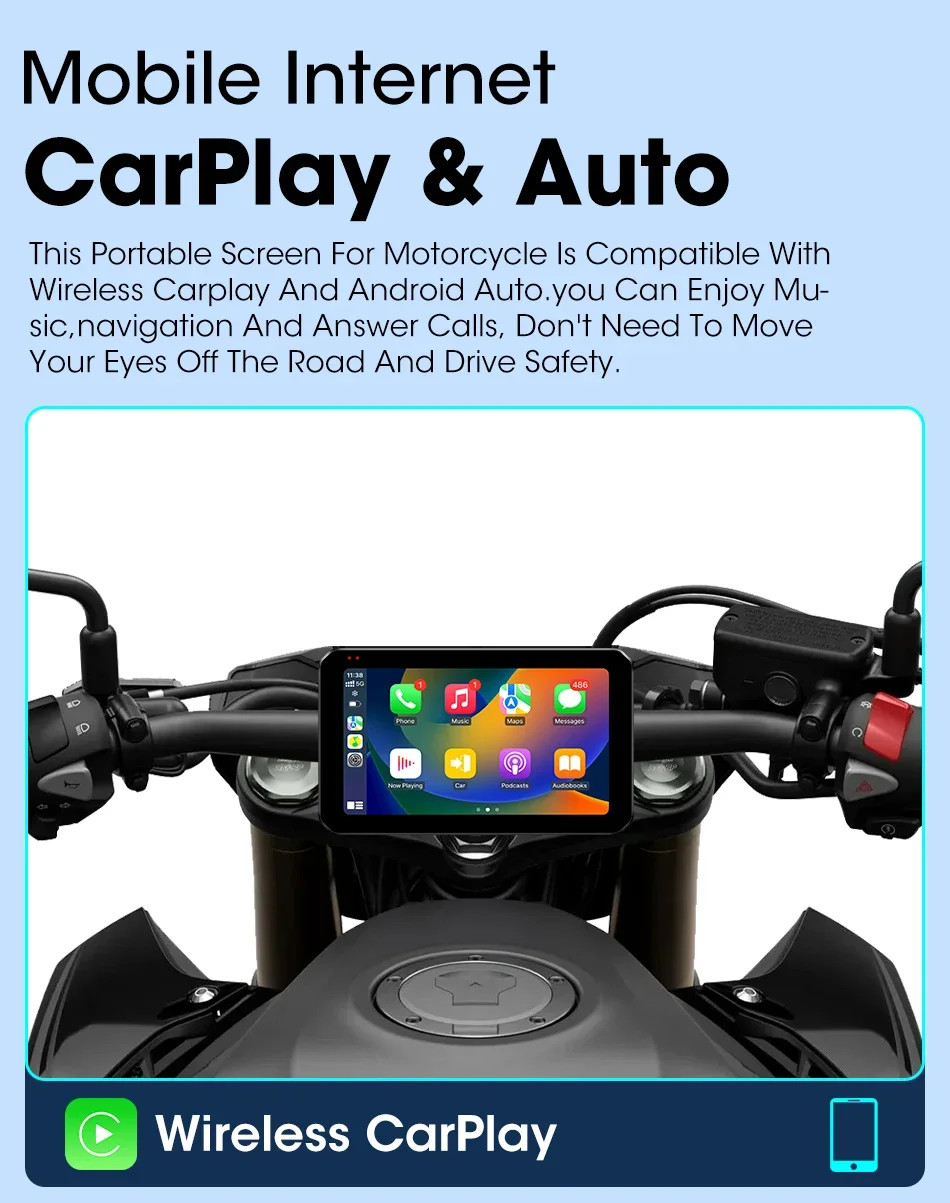 5.5″ Motorcycle DVR 2K Dual Camera GPS Navigation Wireless Carplay Android Auto