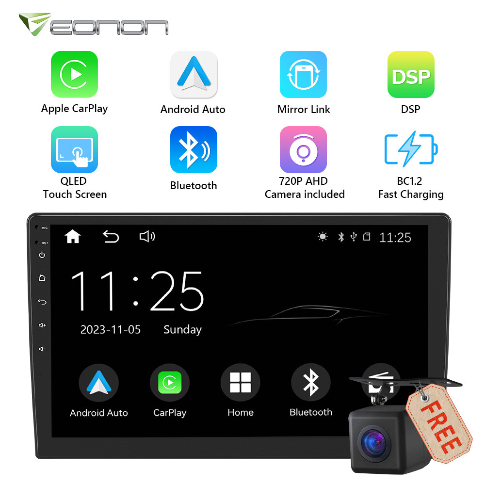 Double Din 10.1″ Car Stereo Android/Apple Carplay Radio Touch Screen Player+ Cam