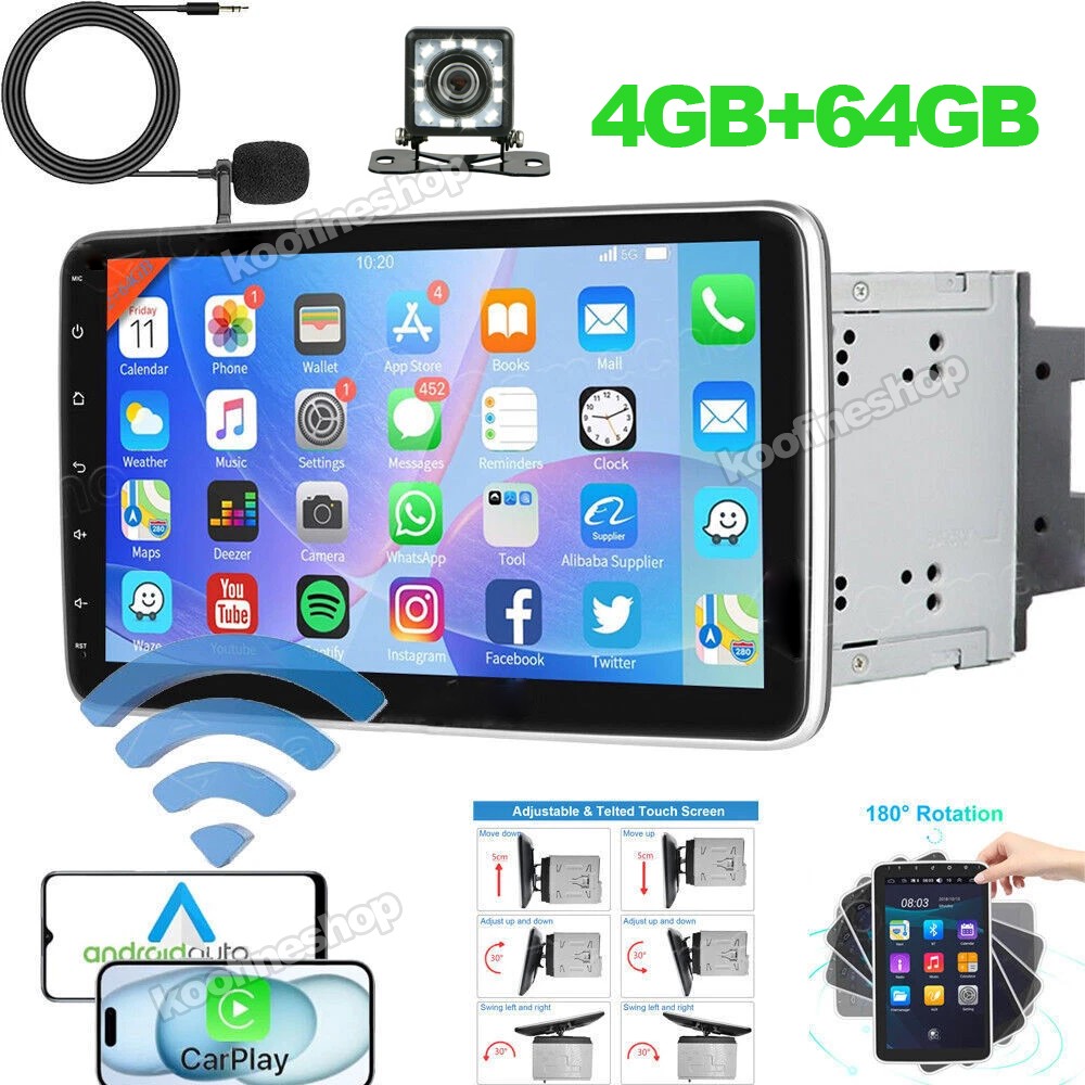 Android 15 Double 2DIN Rotatable 10.1” Car Stereo Radio Carplay GPS Wifi BT 64G