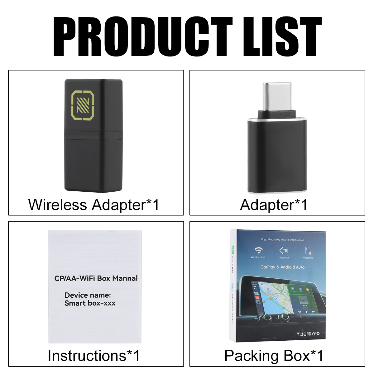 2in1 Mini Carplay Wireless Adapter USB Bluetooth Dongle for iPhone Android Auto