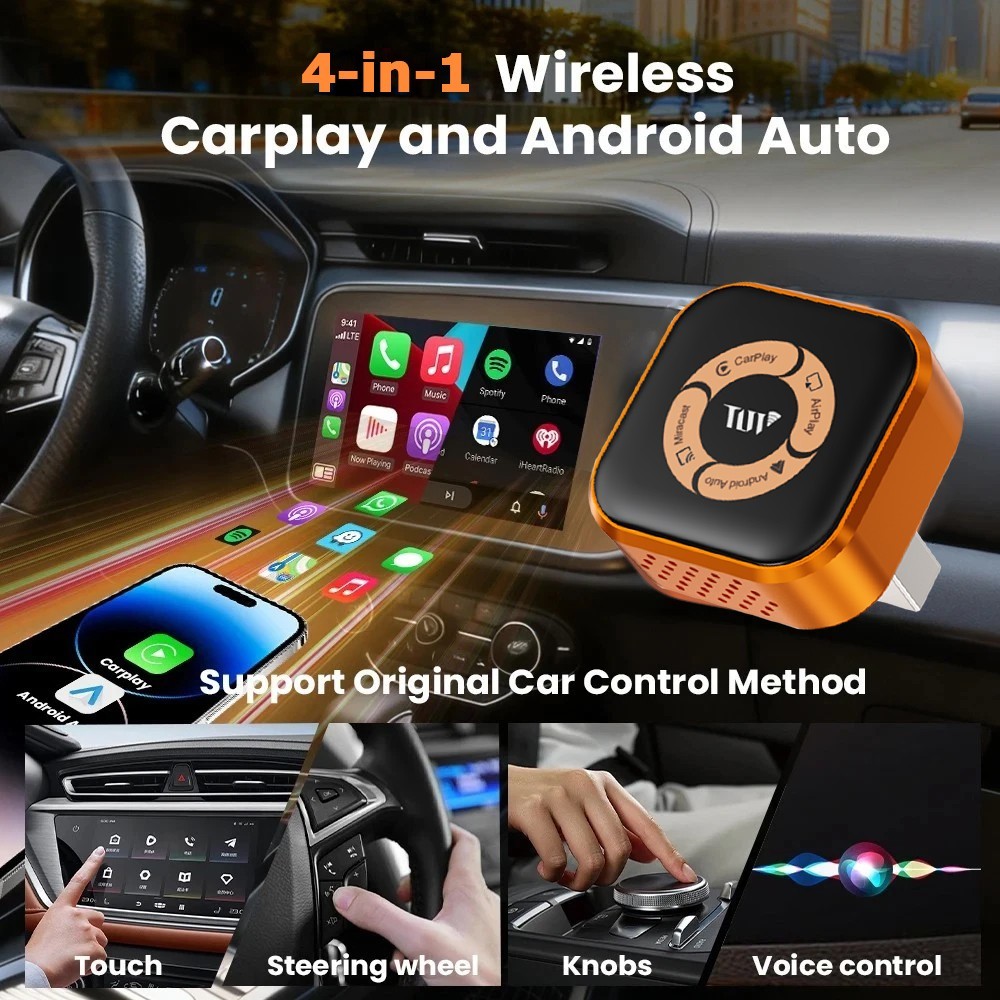 4 in 1 Wireless CarPlay Adapter for iPhone / Android Auto / AirPlay/Miracast