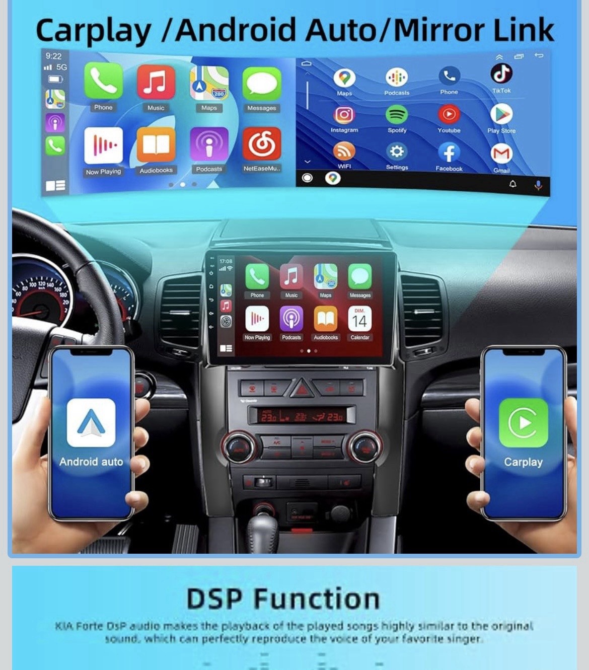 Kia Sorento 2009-2012 Android Auto Apple Carplay Car Stereo and Camera