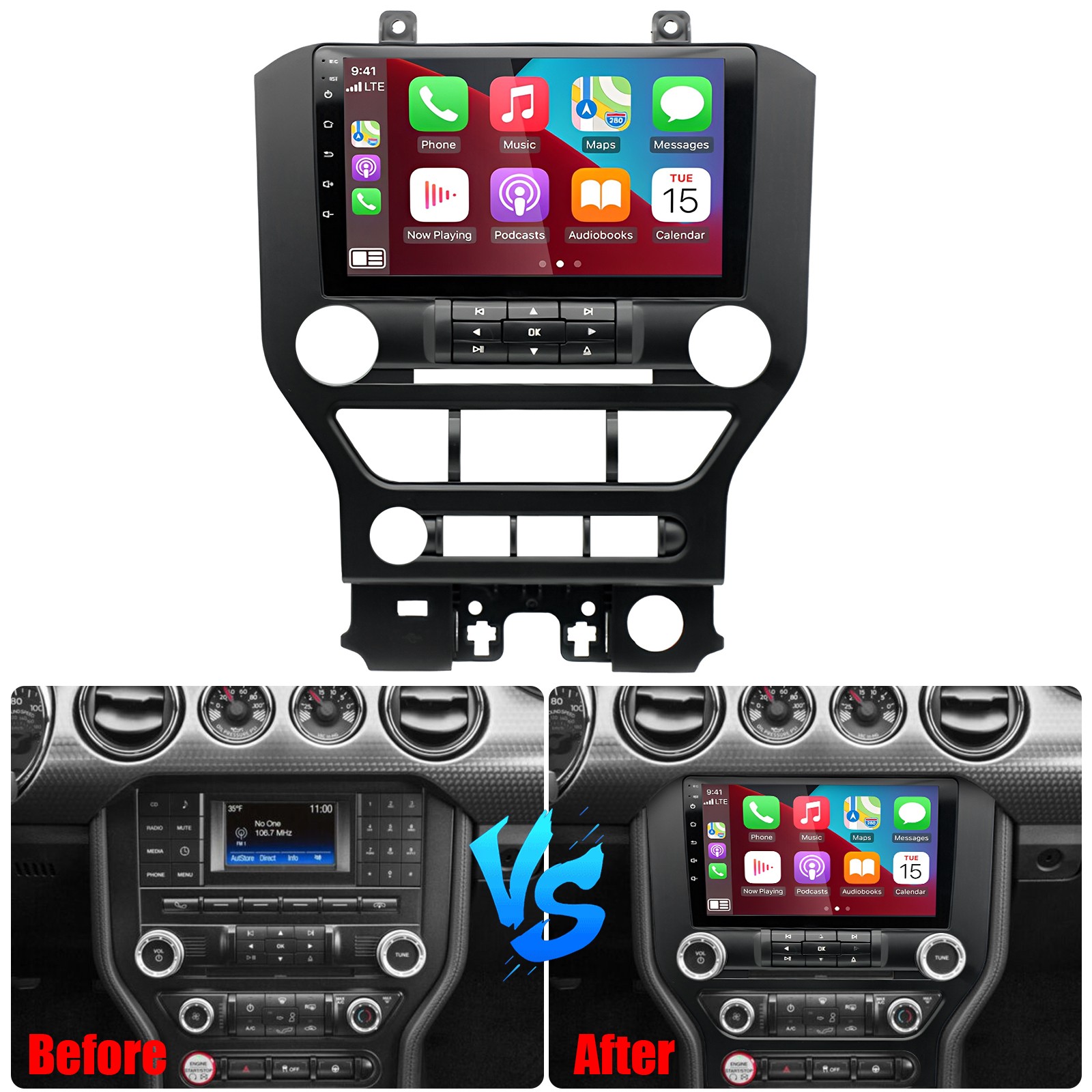 For 2015-2021 Ford Mustang Radio Upgrade Kit Car Stereo Radio Carplay Android 13