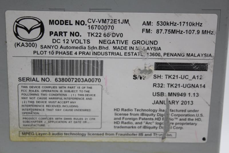 Audio Equipment Radio Receiver Bluetooth Am-fm-cd Fits 13-15 MAZDA CX-9 5344