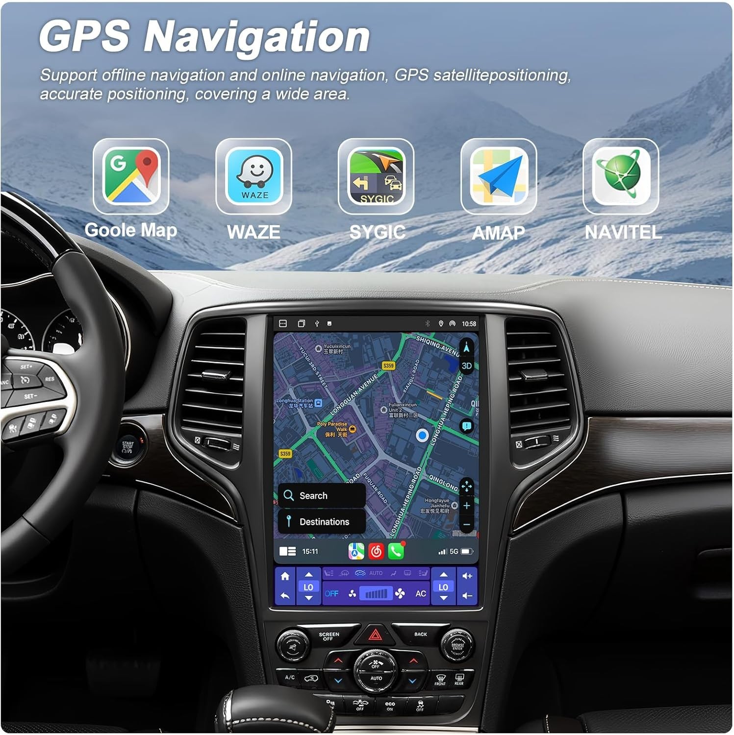 Jeep Grand Cherokee 2014-2022 12.1″ Touchscreen Radio CarPlay GPS 4GB 64GB