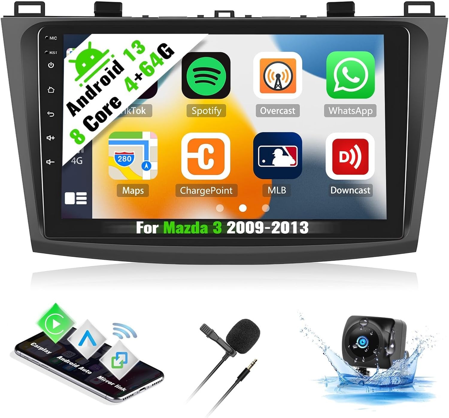 8 Core 4+64G Carplay.Android 13 Car Stereo for Mazda 3 2009-13 W/L 9″ IPS T