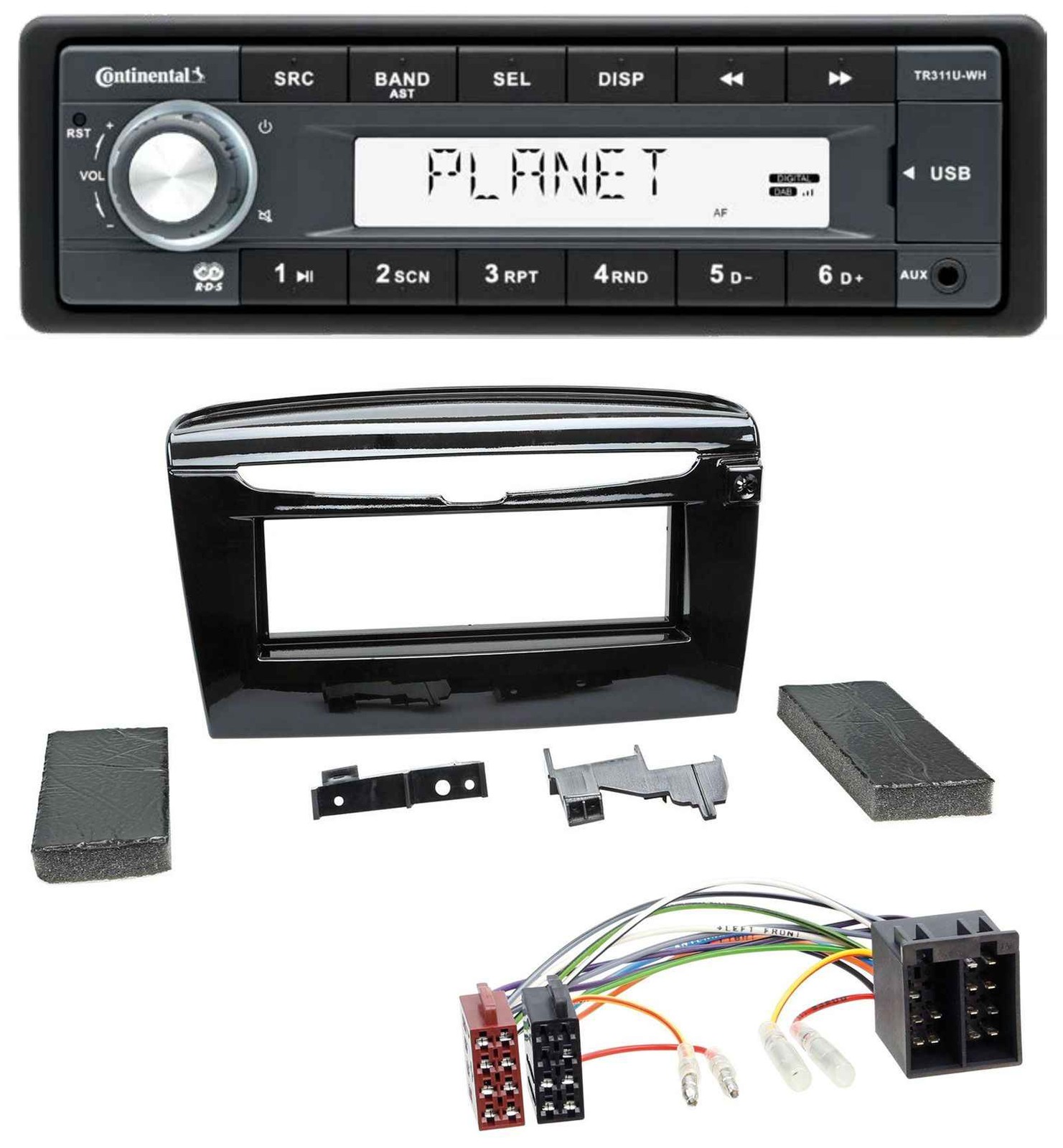 Continental USB MP3 AUX 1DIN Car Stereo for Lancia Y from 12 Gloss Black