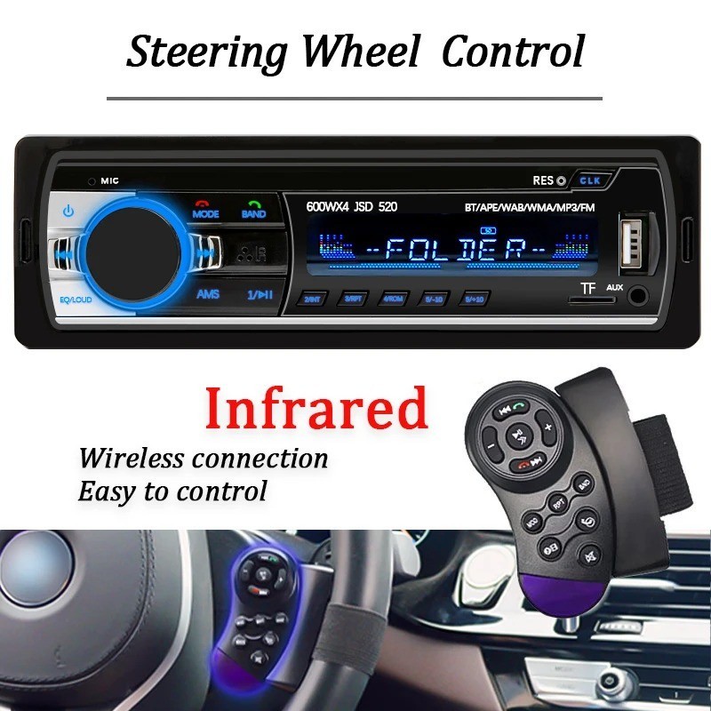 Car Radio Stereo 1 DIN AM DAB FM RDS Bluetooth MP3 Player USB TF UK AUX Remote
